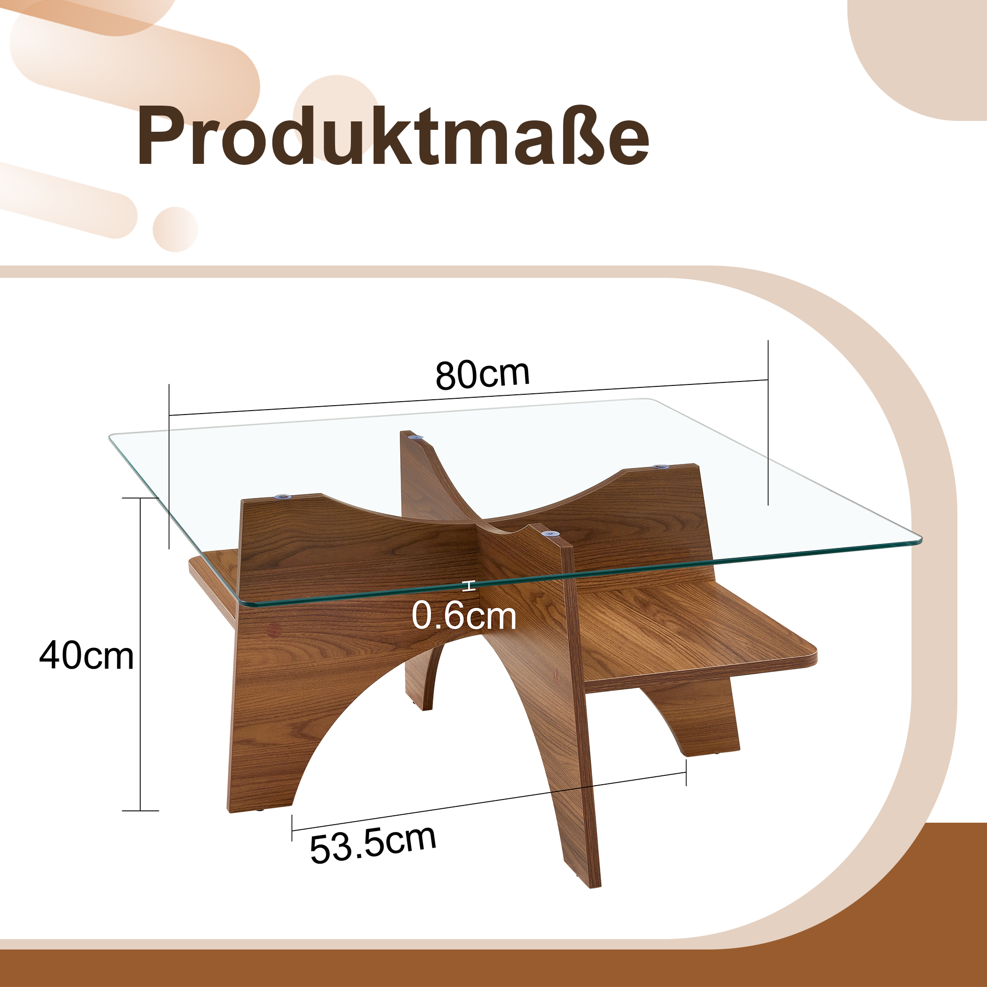 Table basse carrée 80 cm en verre de sécurité avec - image 3
