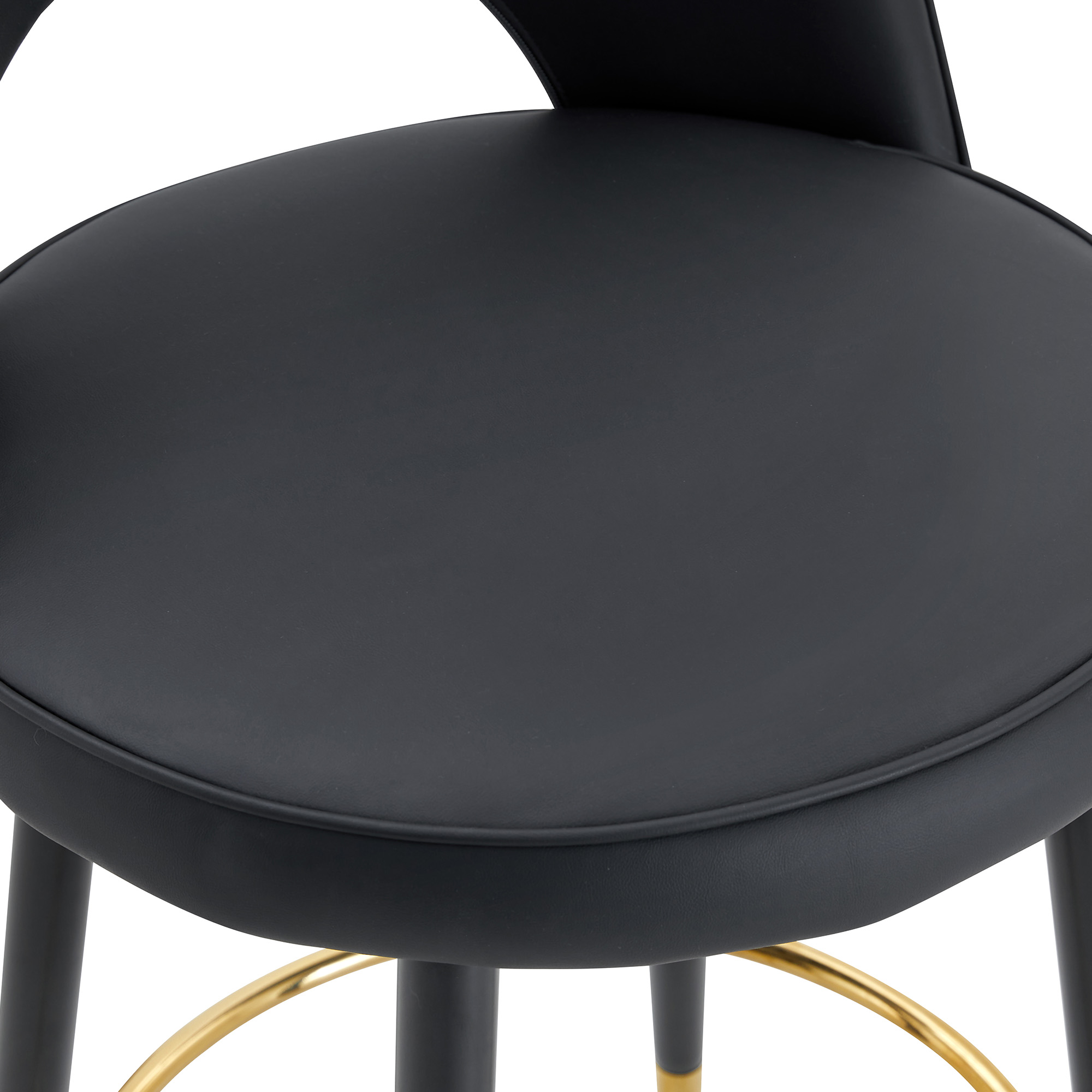 Tabouret de bar avec dossier ajouré unique, pieds métal avec accents dorés, design noir minimaliste, pour bar et cuisine, style contemporain, attire tous les regards, polyvalent, stabilité et élégance - image 14
