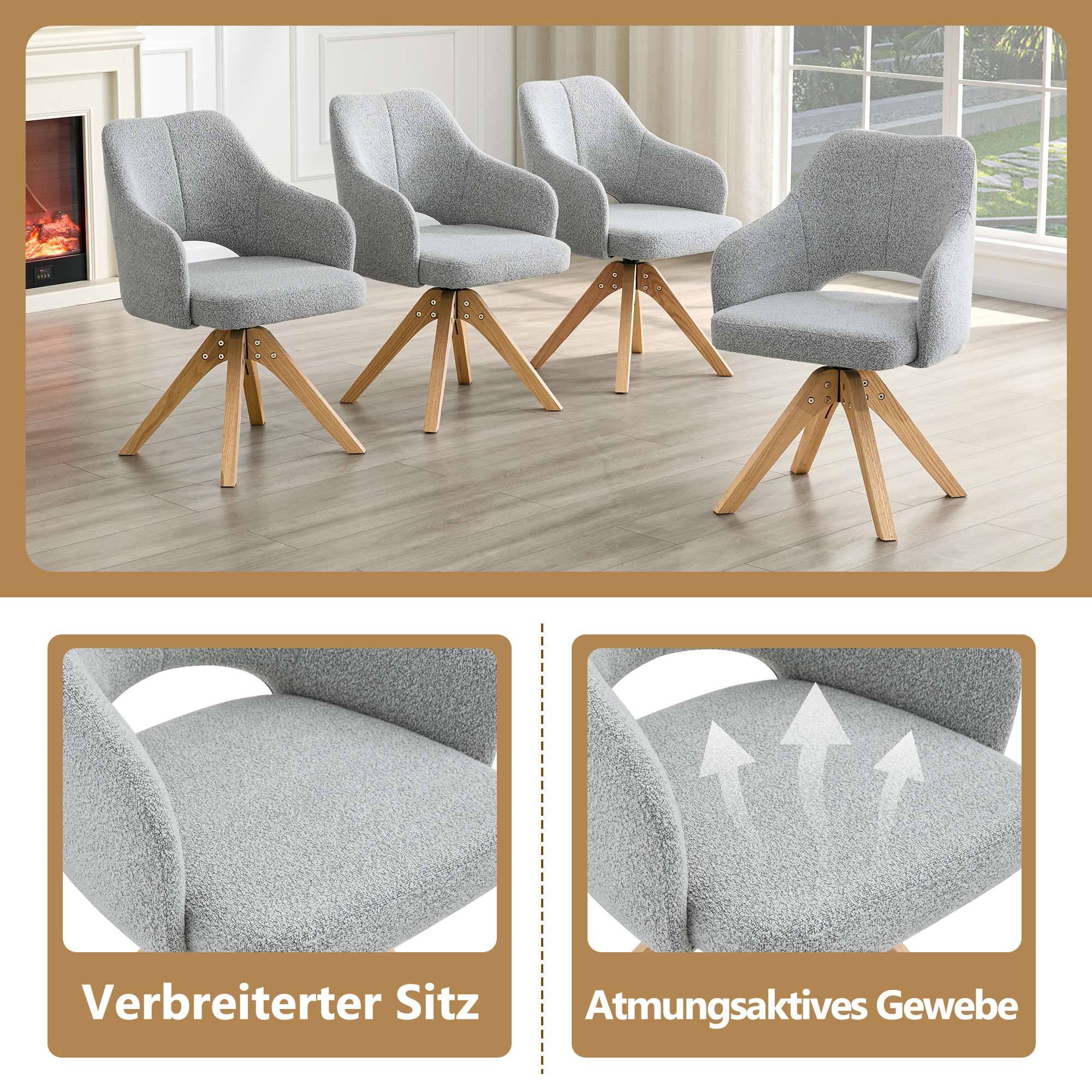 Chaise de salle à manger pivotante 360° en tissu s - image 1