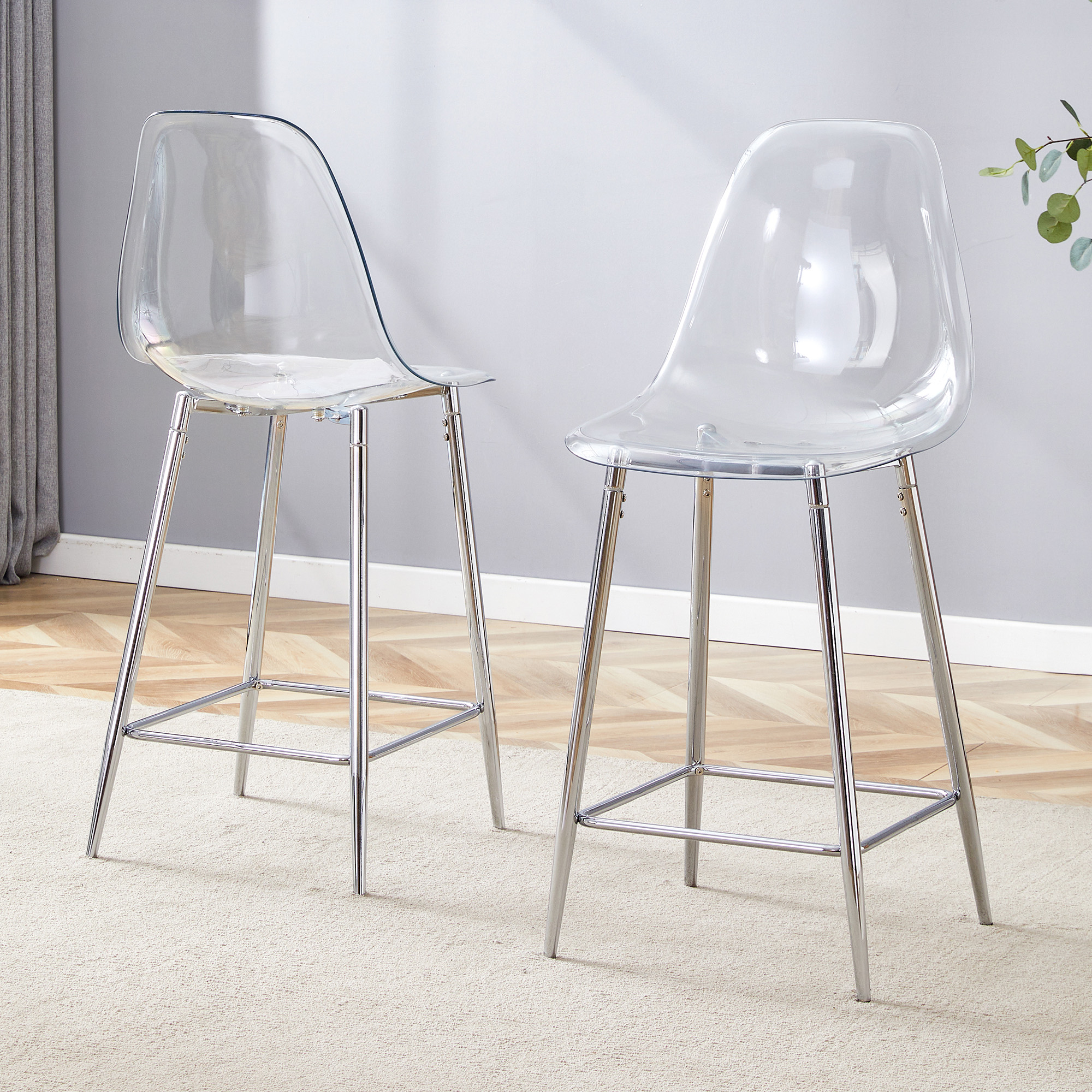 Tabouret de bar, lot de 2, 51 x 45 x 102 cm, métal, transparent - vue 2