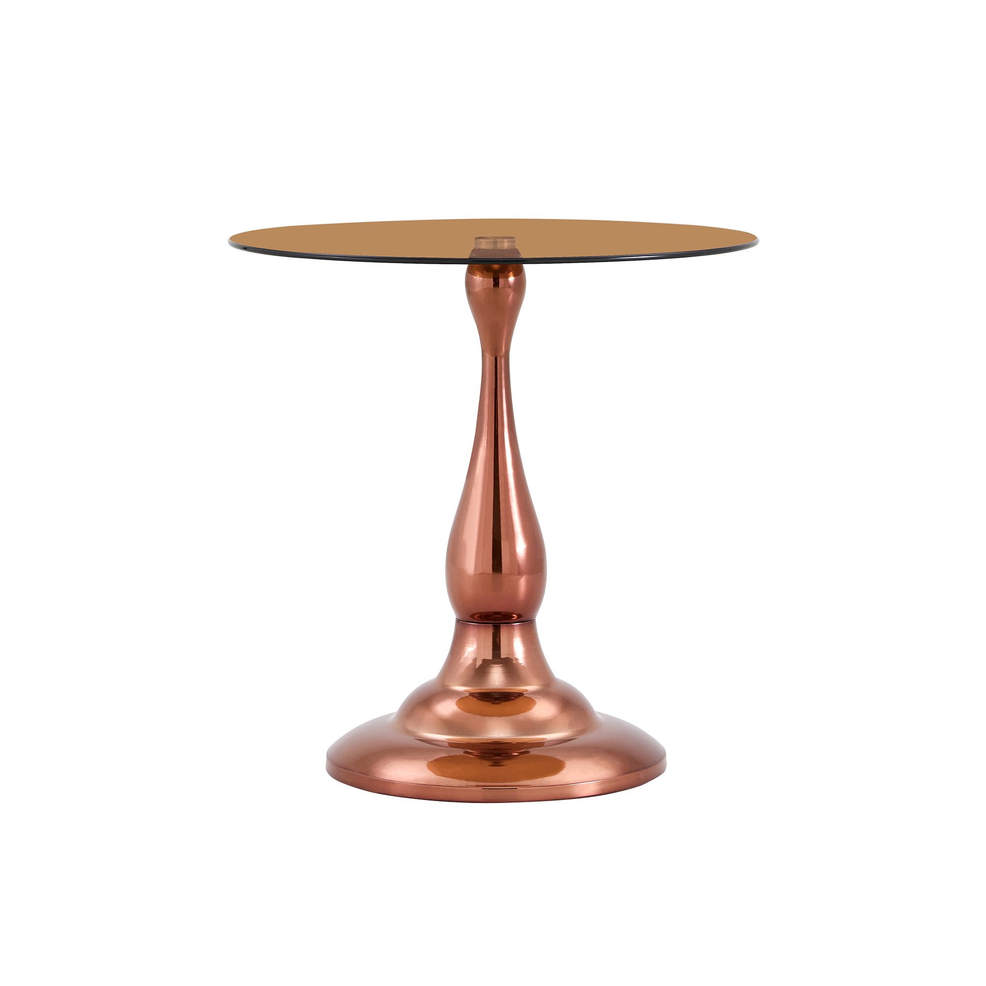 Table d’appoint ronde, table basse Ø 50 cm, verre trempé et métal, Marron
