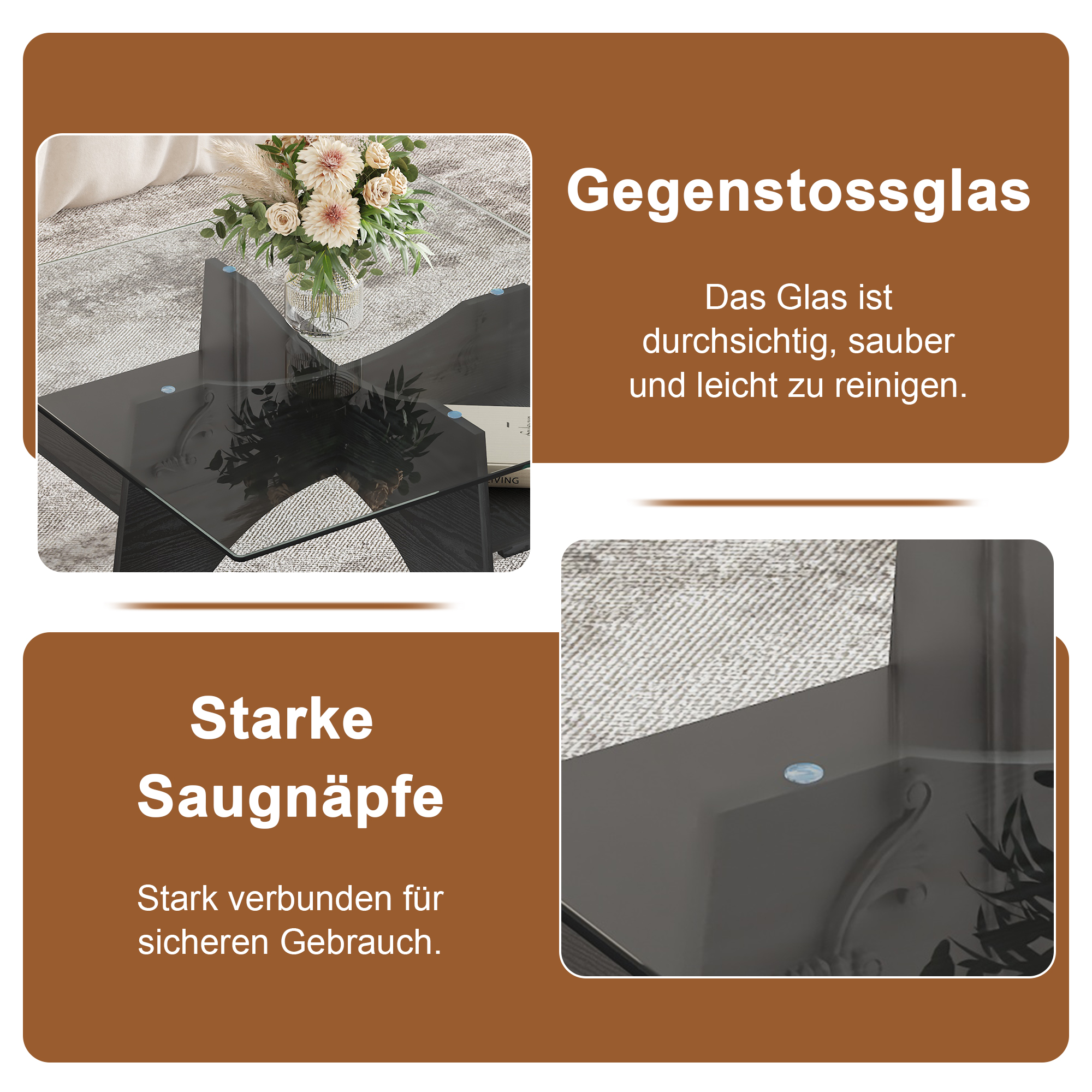 Table basse carrée 80 cm en verre de sécurité avec - image 4