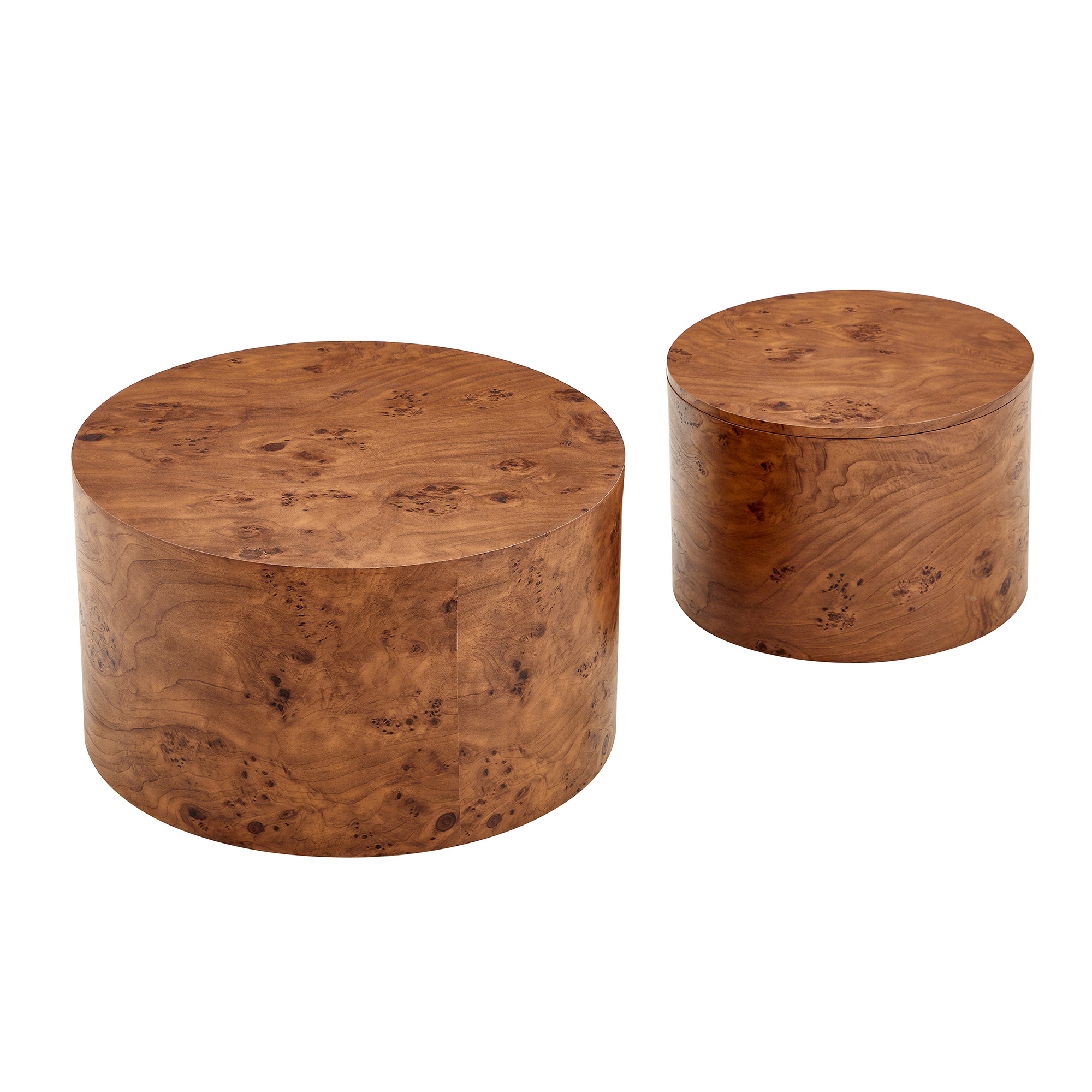 Lot de 2 tables basses gigognes, tables d’appoint Ø 62,8 cm, MDF, Marron