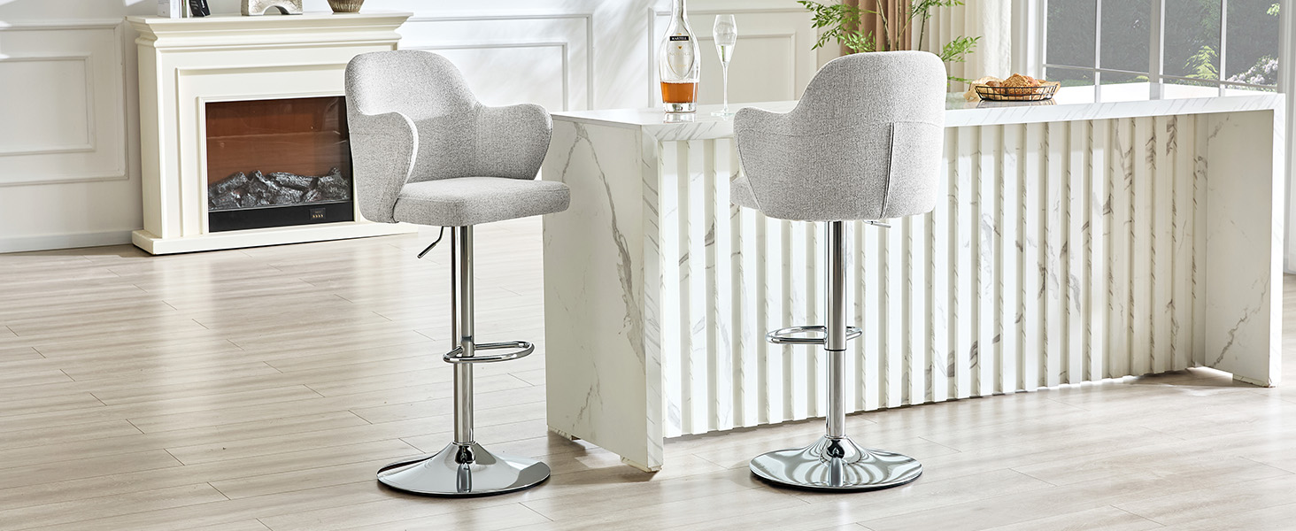 Lot de 2 tabourets de bar pivotants 360° en tissu - image 2