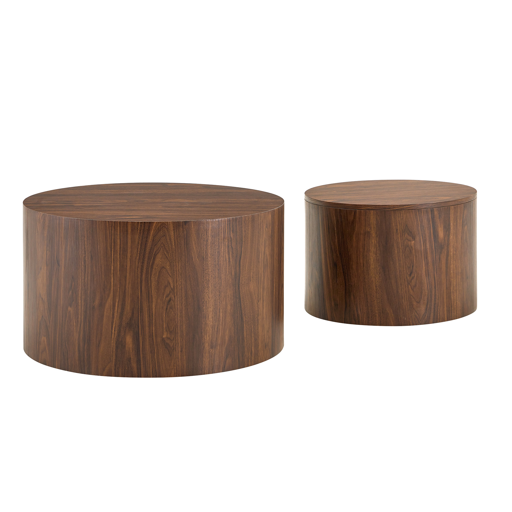 Lot de 2 tables basses gigognes, tables d’appoint Ø 62,8 cm, MDF, Effet noyer