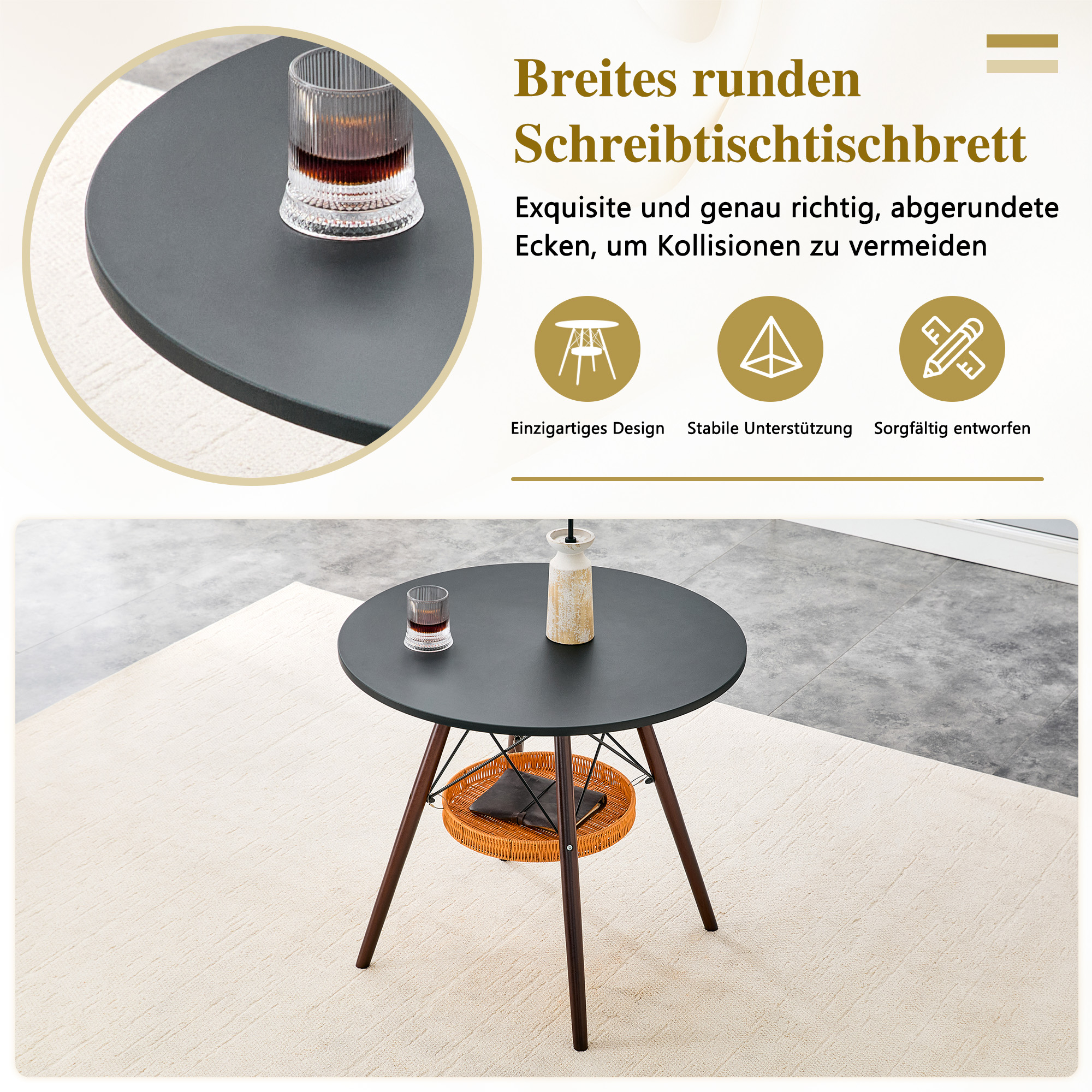 Table à manger ronde 80 cm de diamètre en MDF noir - image 7