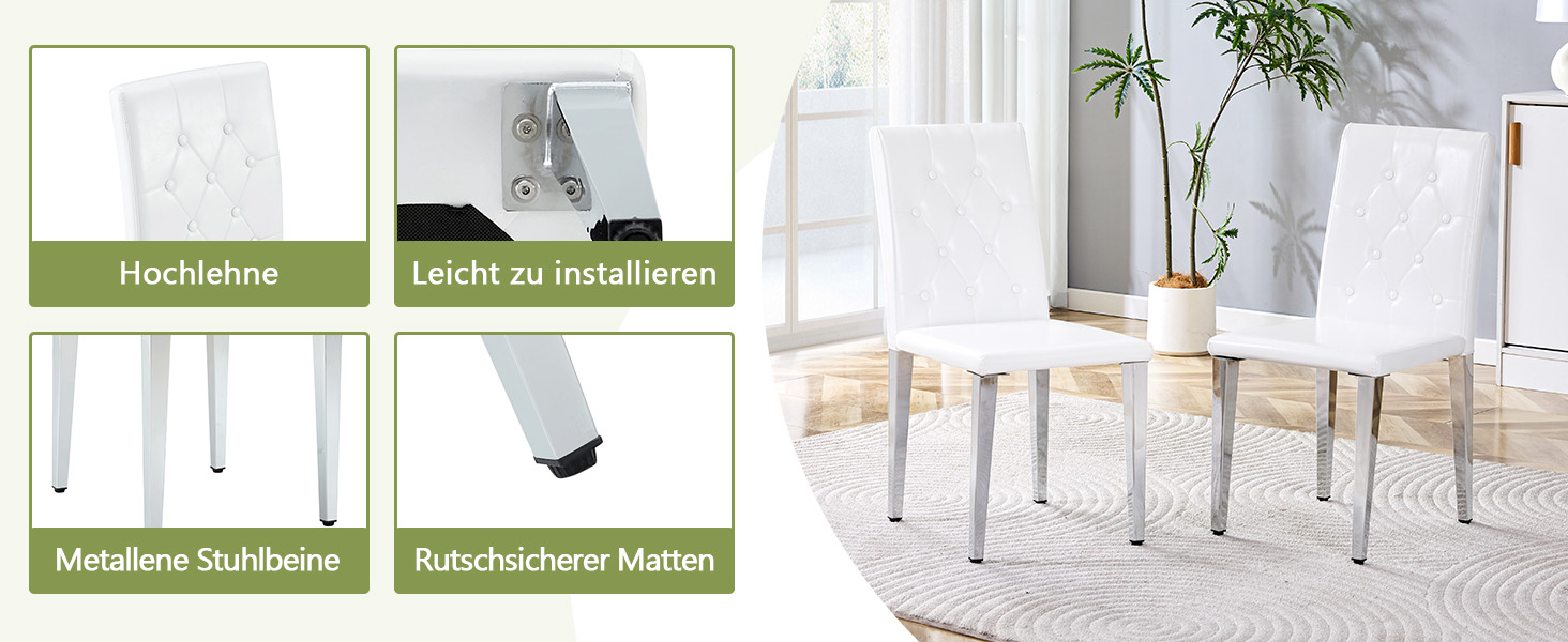 Lot de 4 chaises de salle à manger en PU blanc pur - image 6