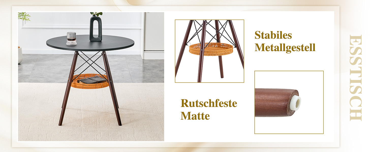 Table à manger ronde 80 cm de diamètre en MDF noir - image 11