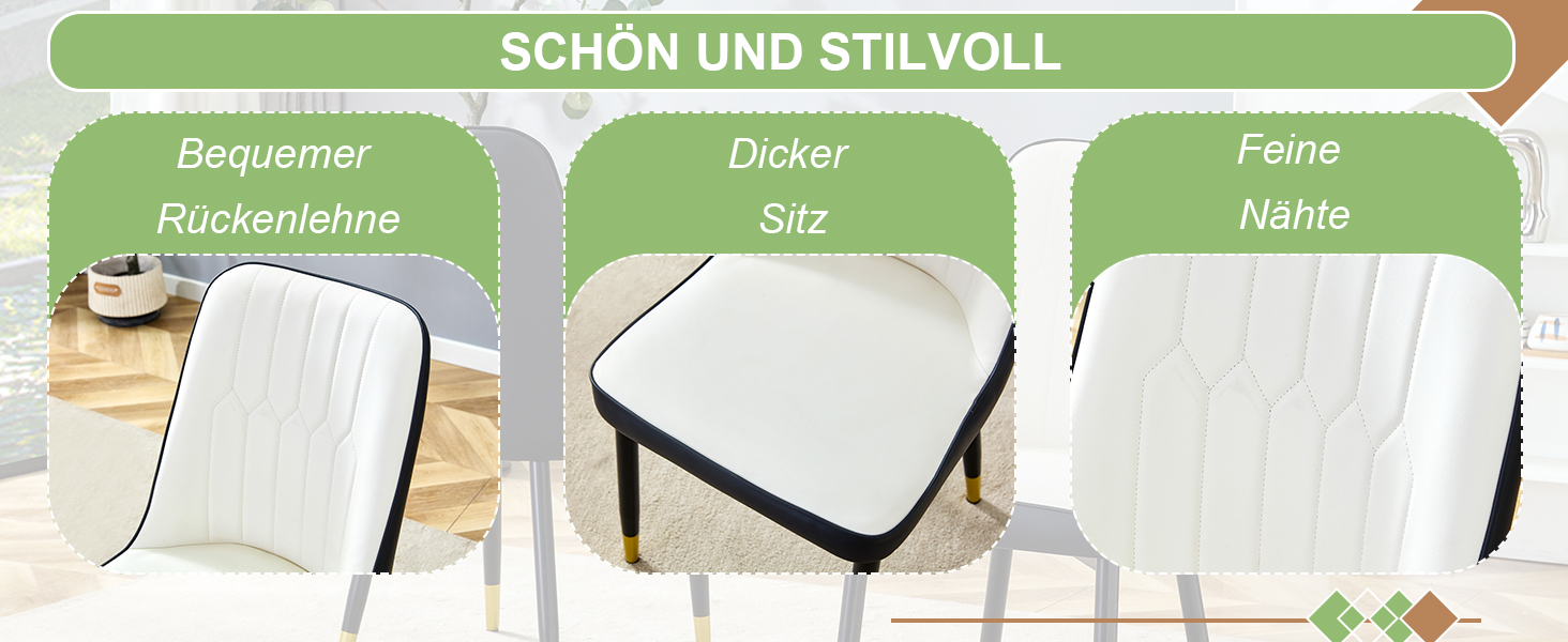 Chaise de salle à manger PU noir et blanc, mousse haute densité, dossier incliné, pieds métal, pour salle à manger et bureau, design contrasté classique, soutien lombaire, confort durable, style moderne - image 7