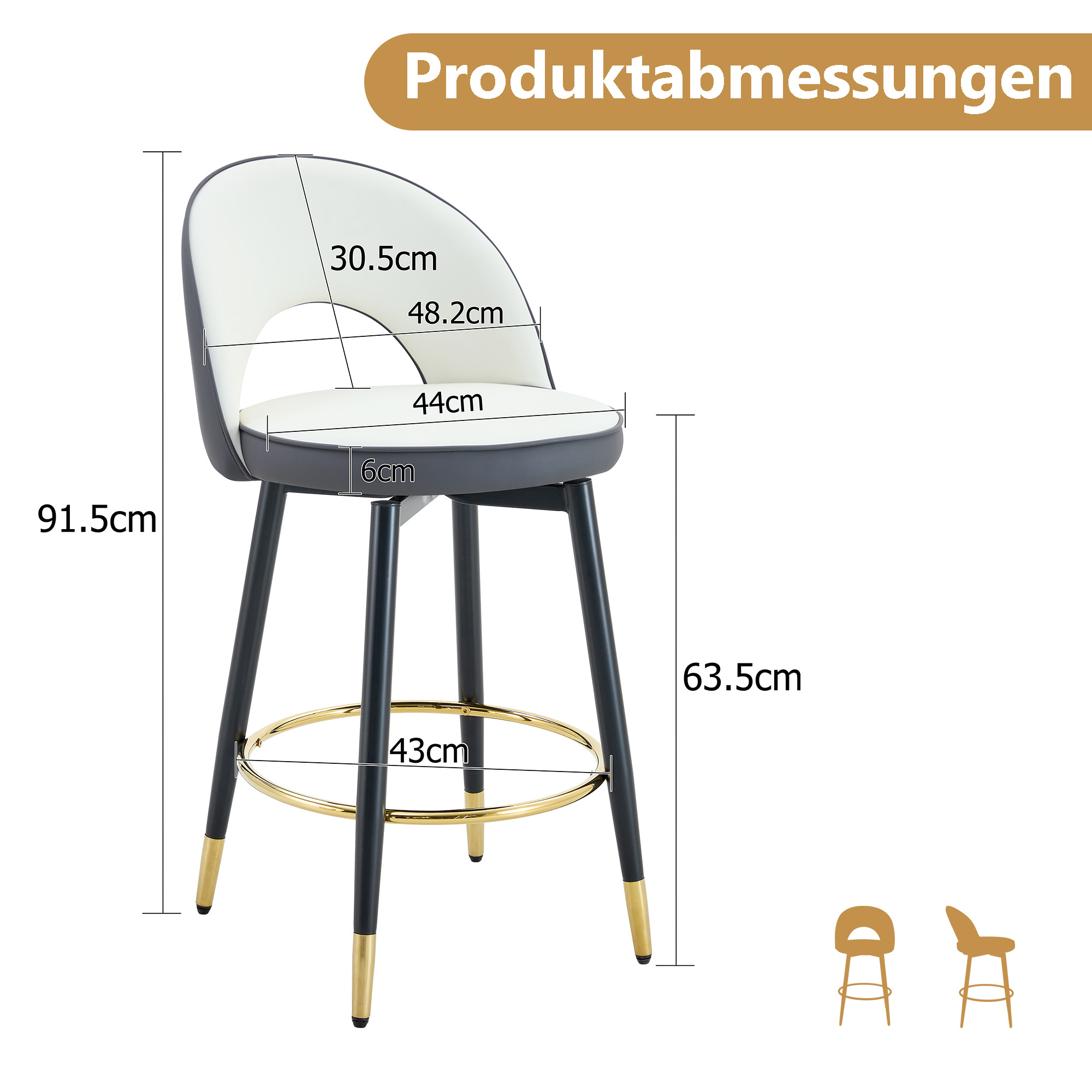 Tabouret de bar, lot de 2, assise rembourrée, rotation à 360°, 44 x 44 x 91,5 cm, similicuir et métal, gris foncé - vue 4