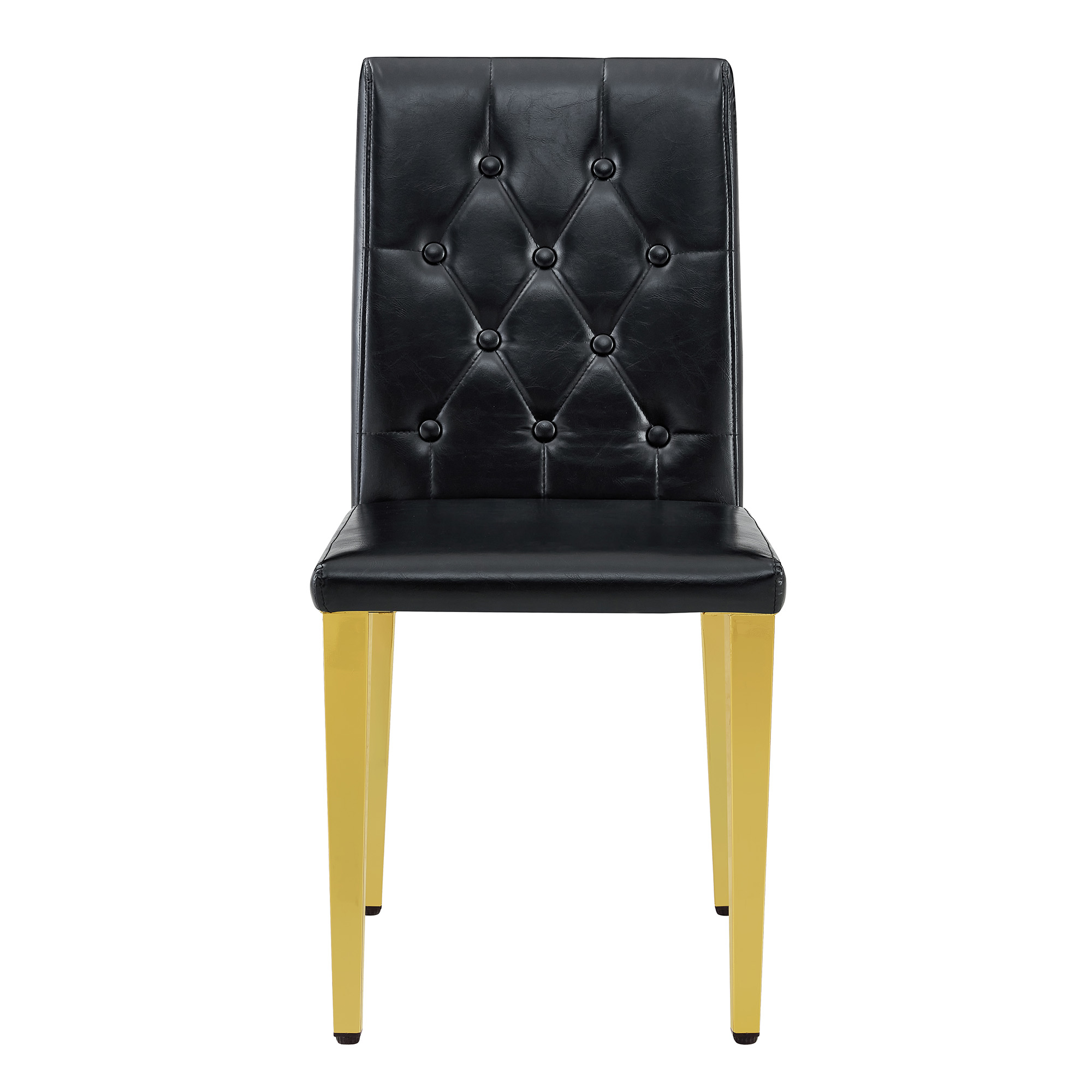 Chaise de salle à manger PU noir avec dossier losange capitonné, mousse 5 cm, assise 42×43 cm, pieds métal doré brillant, pour salle à manger, design européen classique, confort durable, style luxueux, stabilité - image 19
