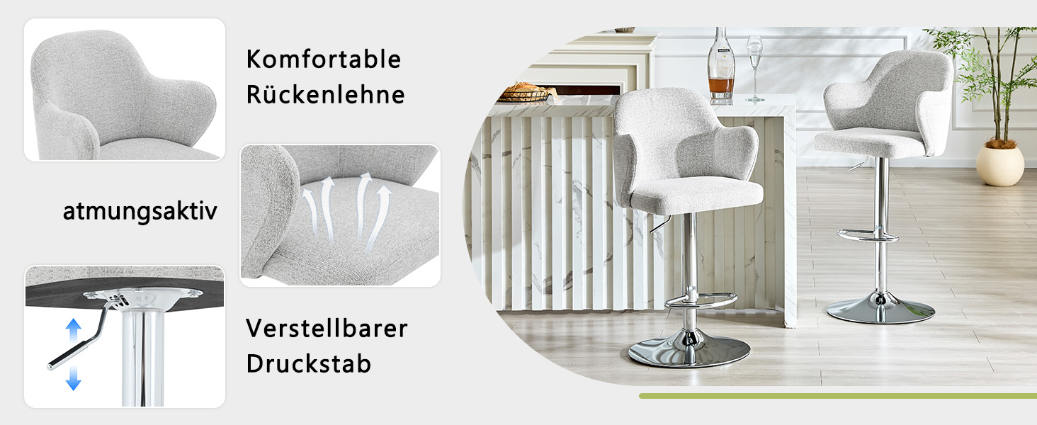 Lot de 2 tabourets de bar pivotants 360° en tissu - image 5