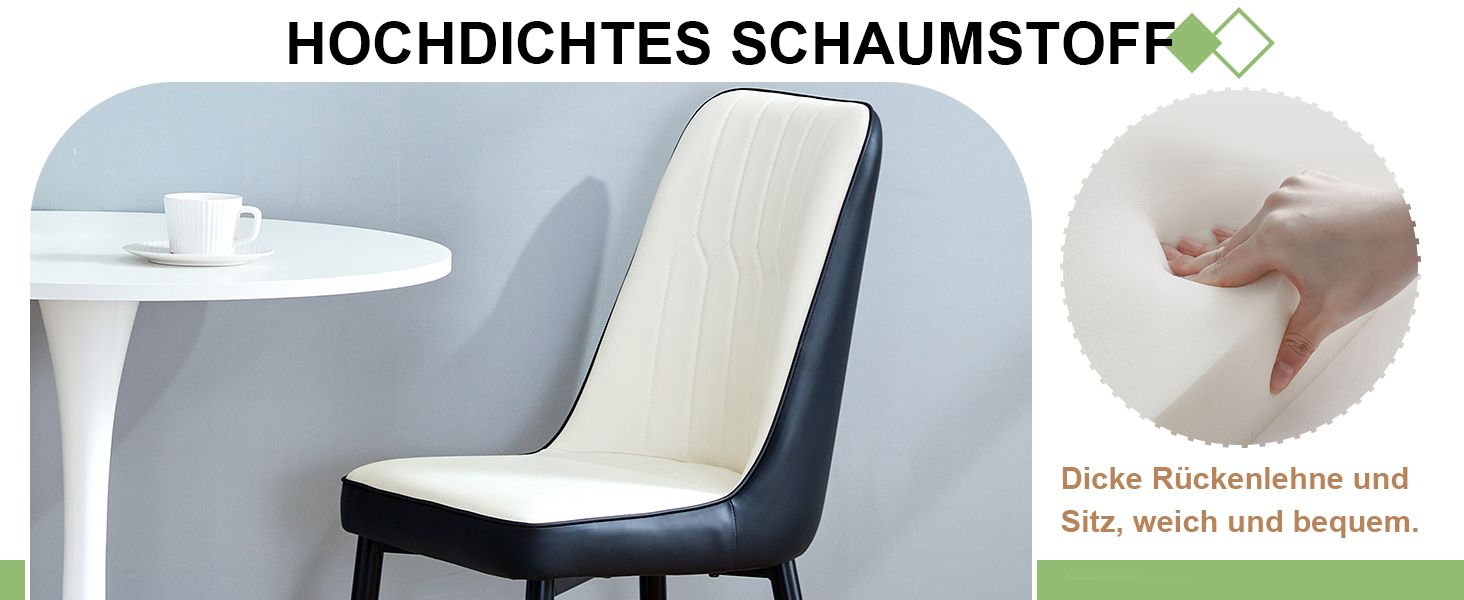 Chaise de salle à manger PU noir et blanc, mousse haute densité, dossier incliné, pieds métal, pour salle à manger et bureau, design contrasté classique, soutien lombaire, confort durable, style moderne - image 8