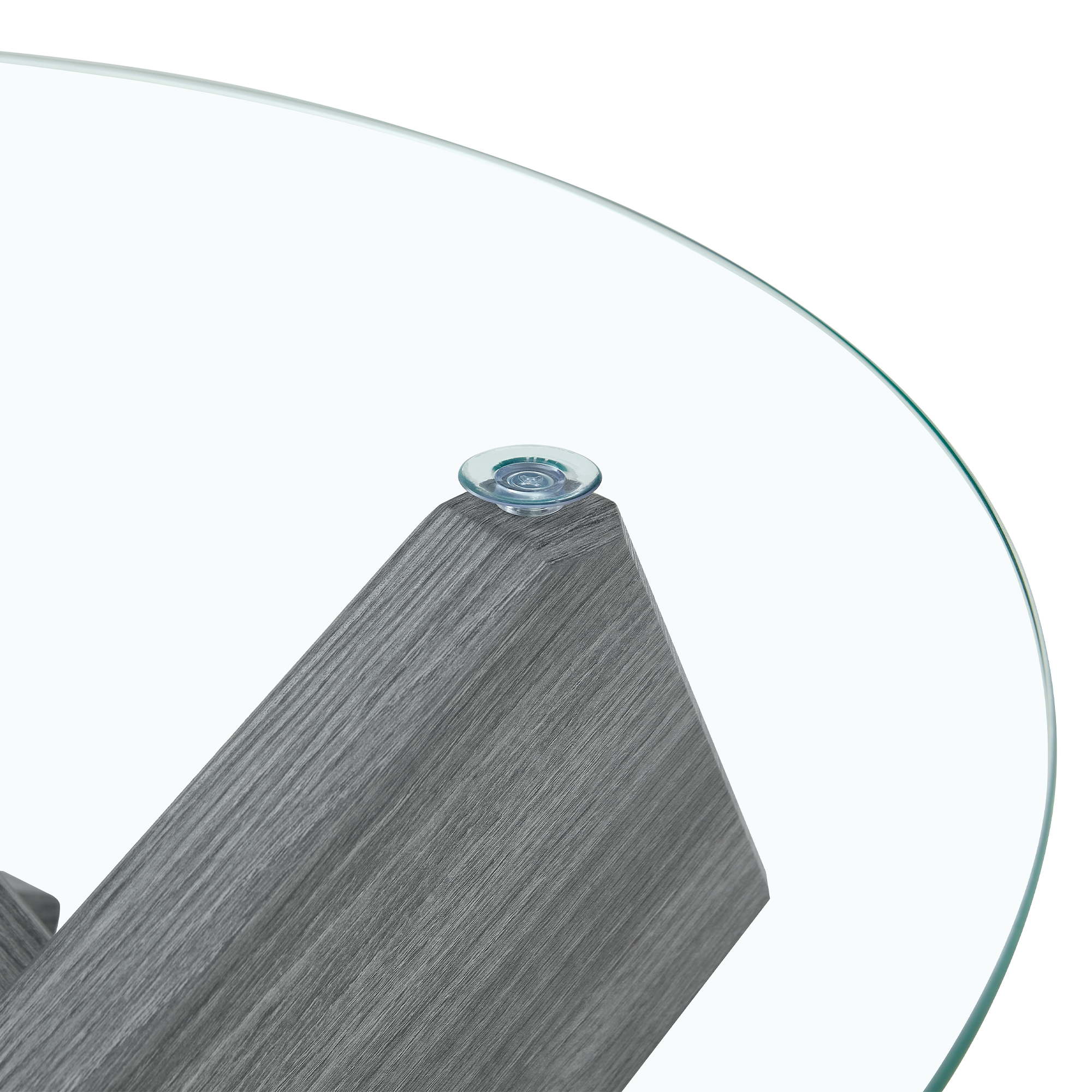 Table basse avec plateau verre 0.8 cm, pieds MDF gris texturé, support croix créatif, pour salon, design transparent artistique, stabilité, style moderne, décoration, facile entretien, élégance - image 13