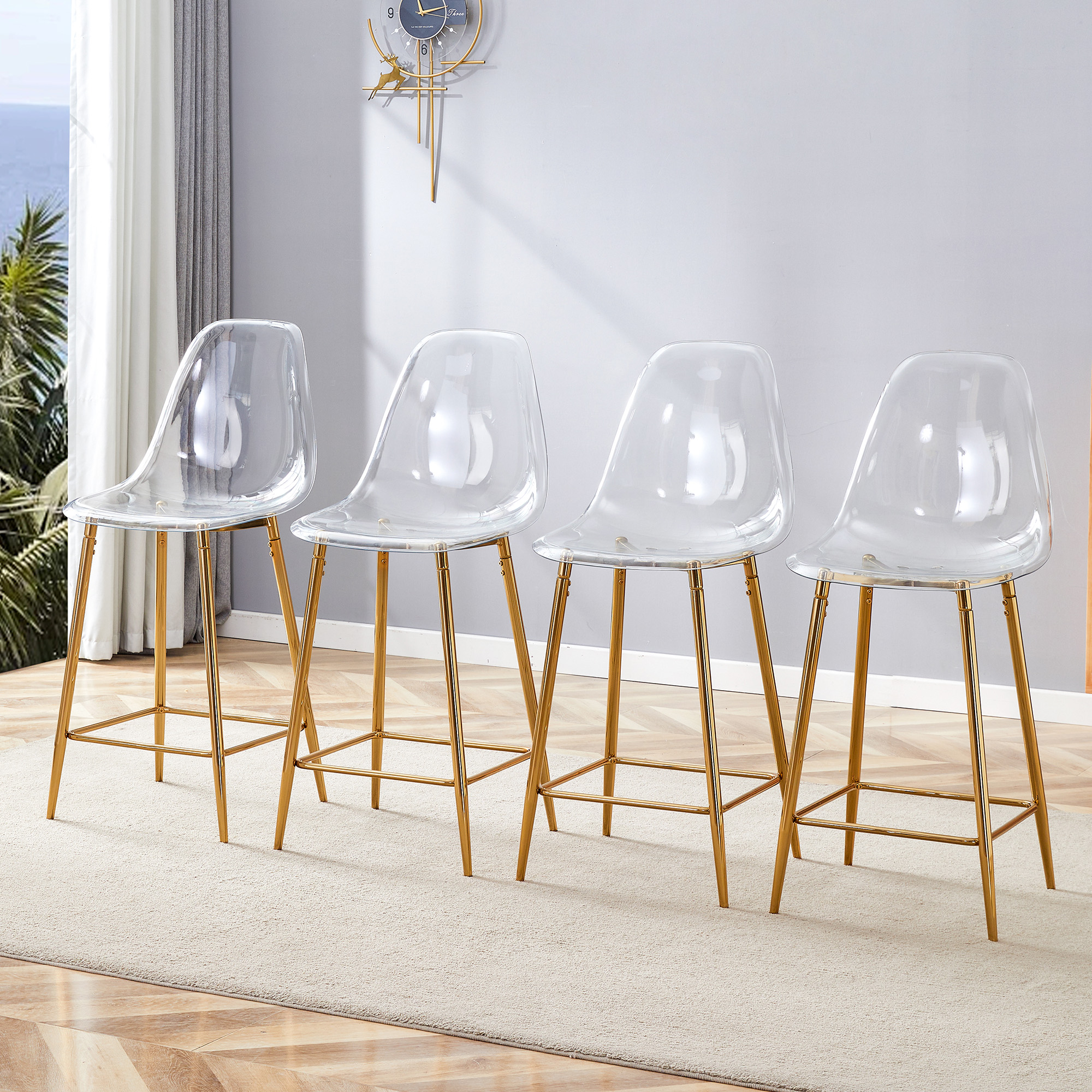 Tabouret de bar, lot de 4, 51 x 45 x 102 cm, métal, transparent - vue 1