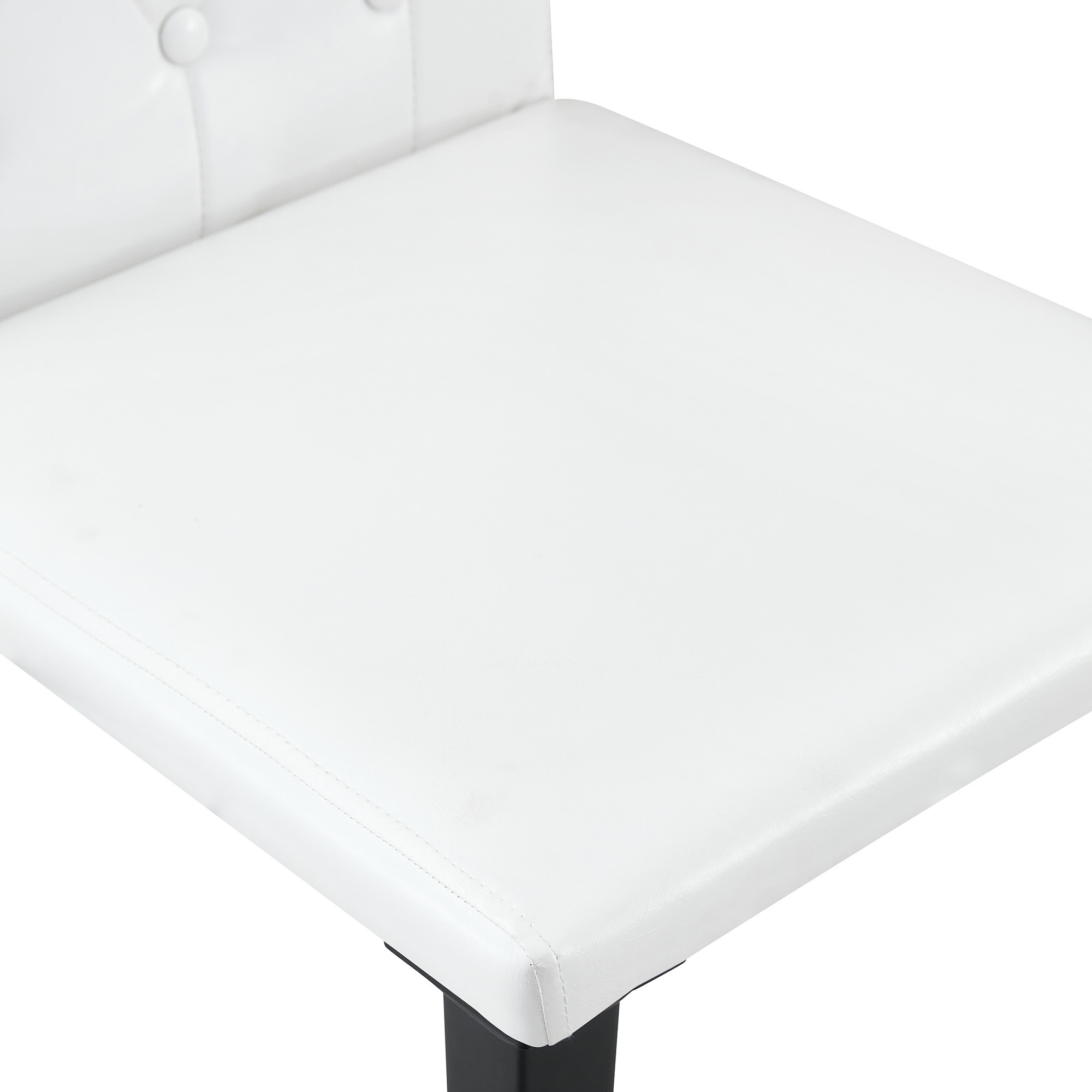 Chaise de salle à manger PU blanc, mousse 5 cm, dossier losange capitonné, pieds métal noir mat, assise 42×43 cm, pour salle à manger, design européen classique, confort durable, style luxueux, stabilité, facile entretien - image 14