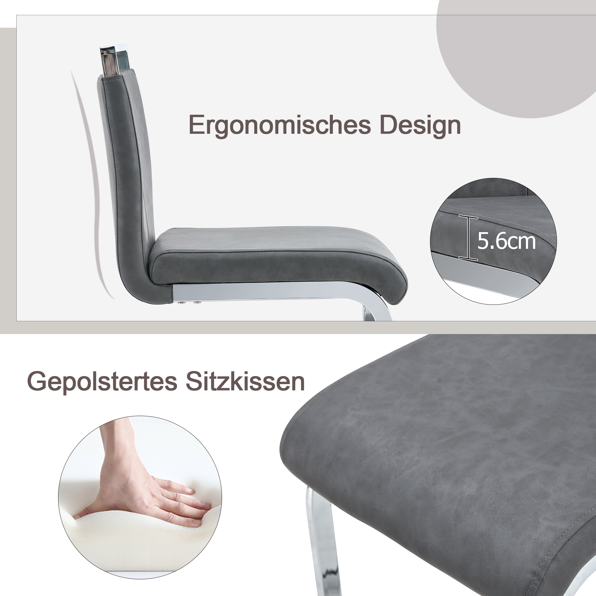 Tabouret de bar avec pieds métal argent, PU, hauteur totale 96.5 cm, assise 63.5 cm, repose-pieds, pour bar et cuisine, design unique, confort assise, facile entretien, style moderne, stabilité - image 1
