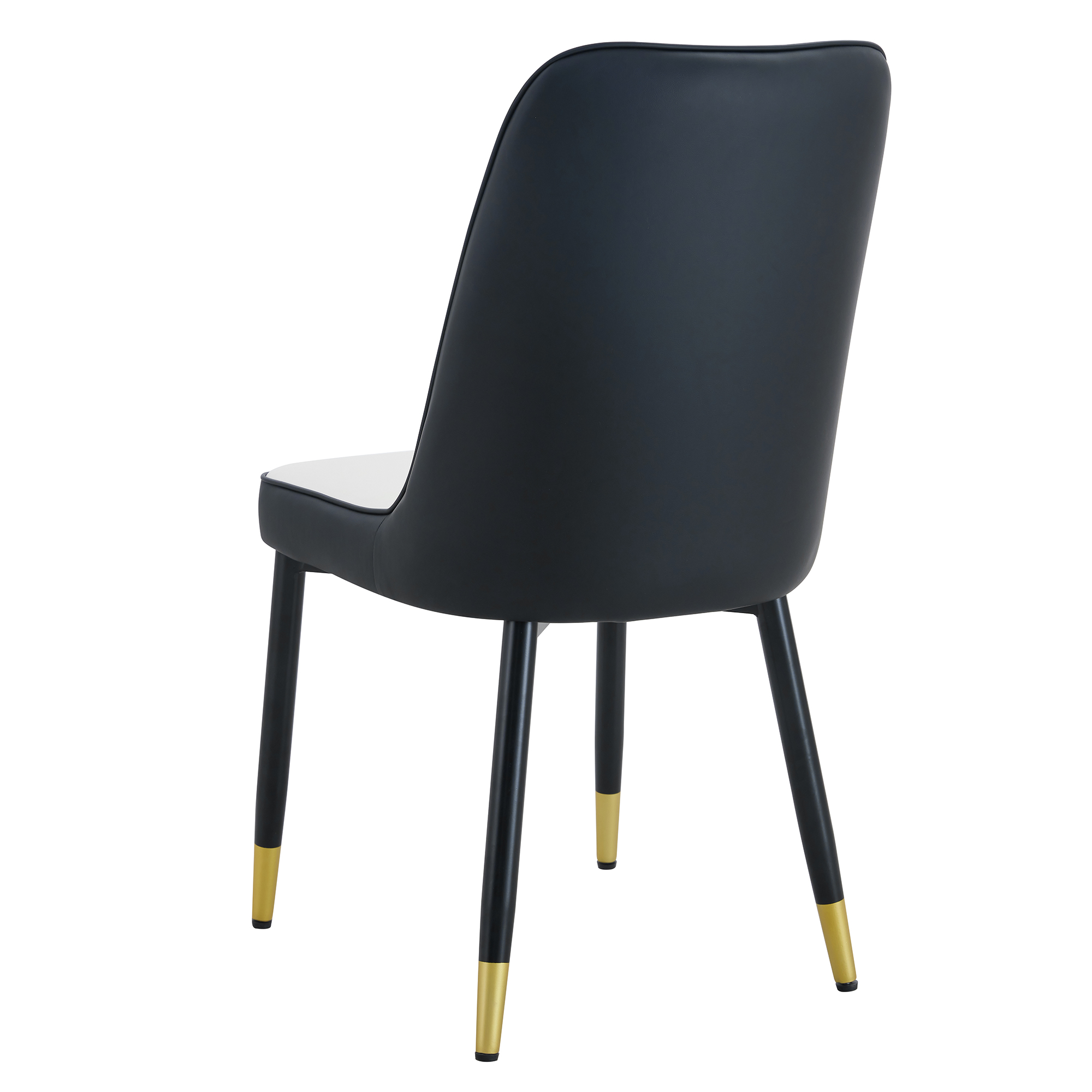 Chaise de salle à manger PU noir et blanc, mousse haute densité, dossier incliné, pieds métal, pour salle à manger et bureau, design contrasté classique, soutien lombaire, confort durable, style moderne - image 18