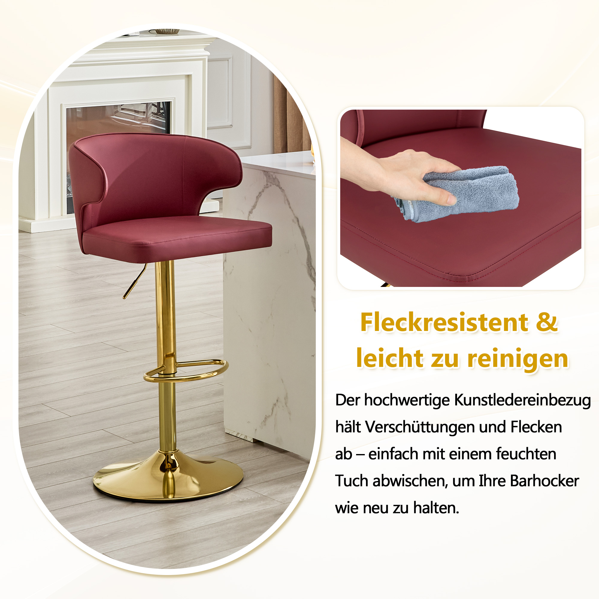 Tabouret de bar, lot de 2, rotation à 360°, hauteur réglable, 49,7 x 45 x 110 cm, PU, Red - vue 8
