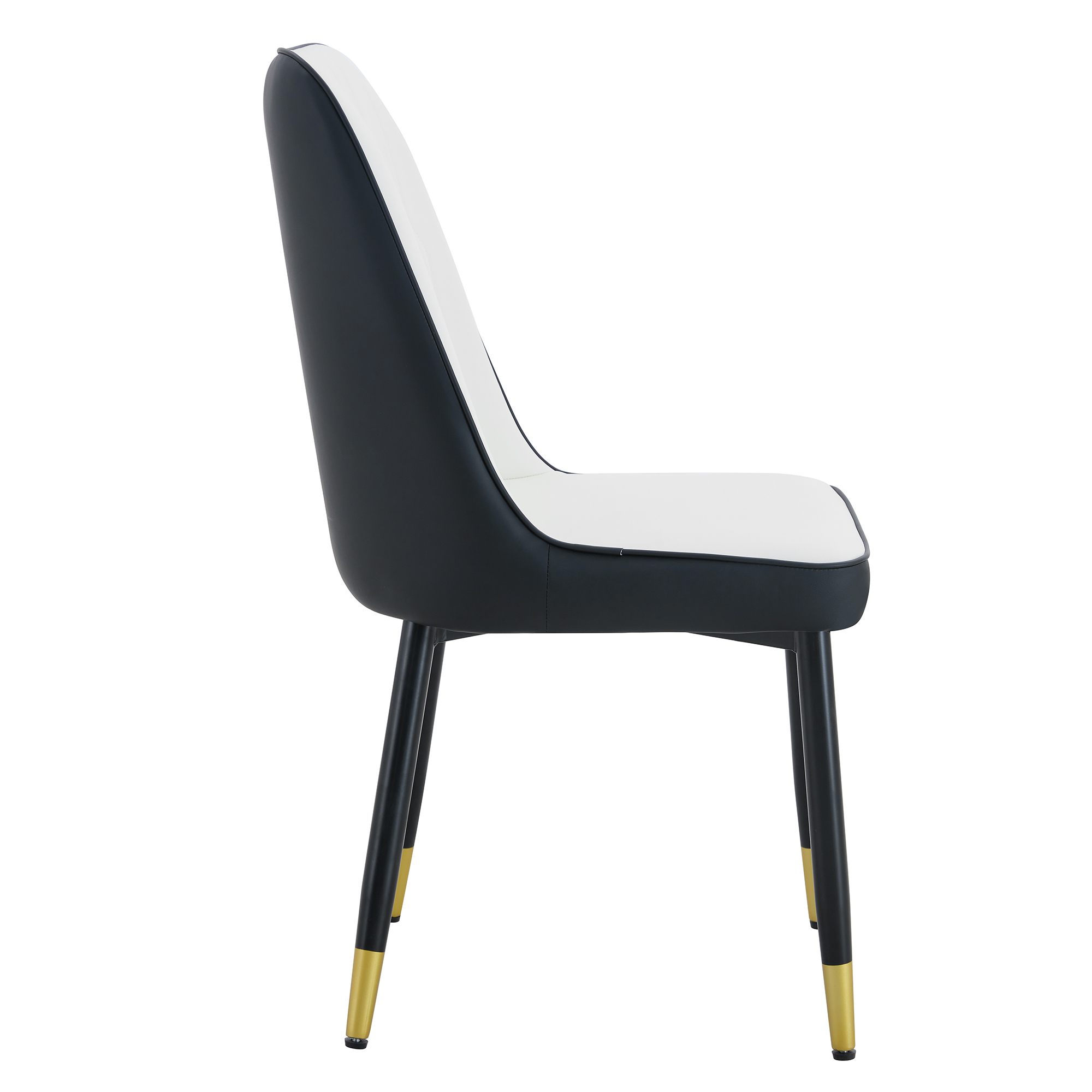Chaise de salle à manger PU noir et blanc, mousse haute densité, dossier incliné, pieds métal, pour salle à manger et bureau, design contrasté classique, soutien lombaire, confort durable, style moderne - image 17