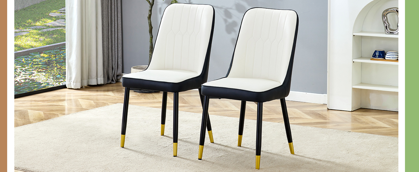 Chaise de salle à manger PU noir et blanc, mousse haute densité, dossier incliné, pieds métal, pour salle à manger et bureau, design contrasté classique, soutien lombaire, confort durable, style moderne - image 5