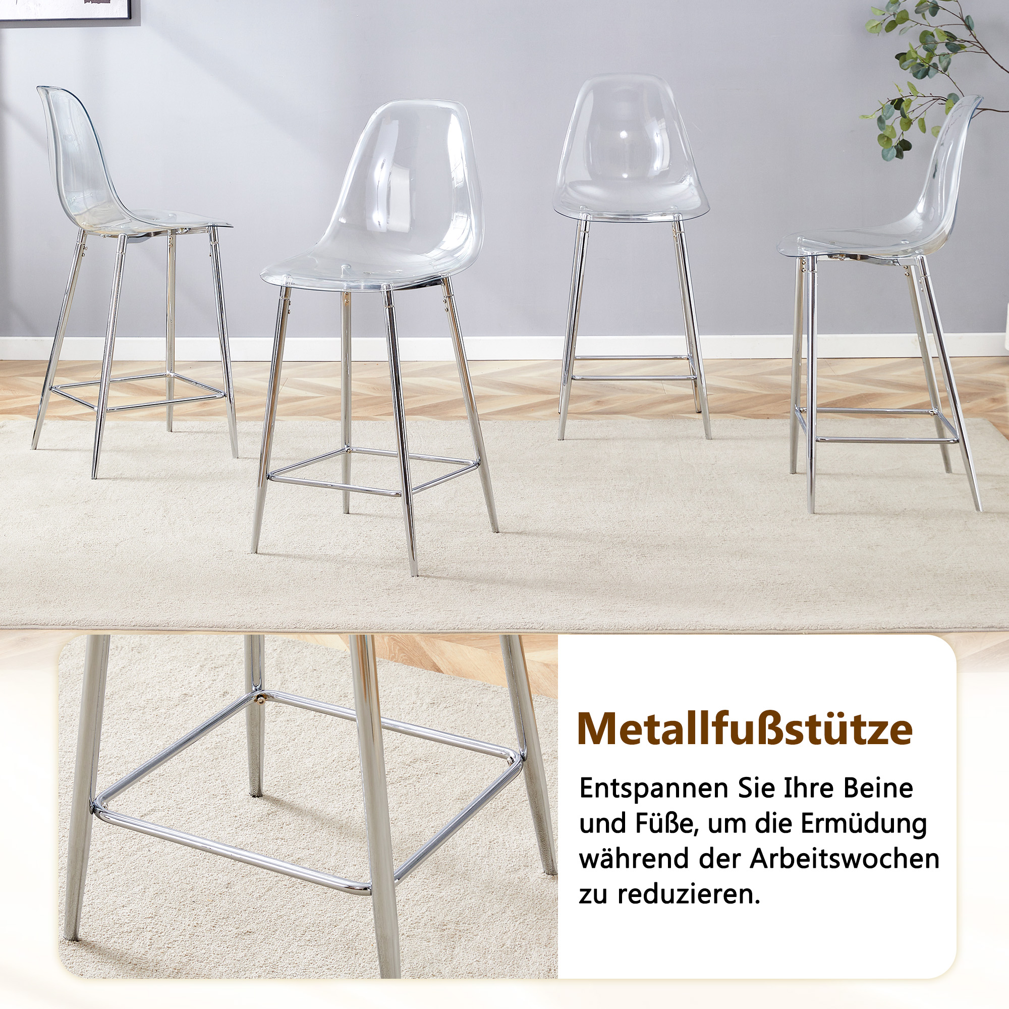 Tabouret de bar, lot de 2, 51 x 45 x 102 cm, métal, transparent - vue 4