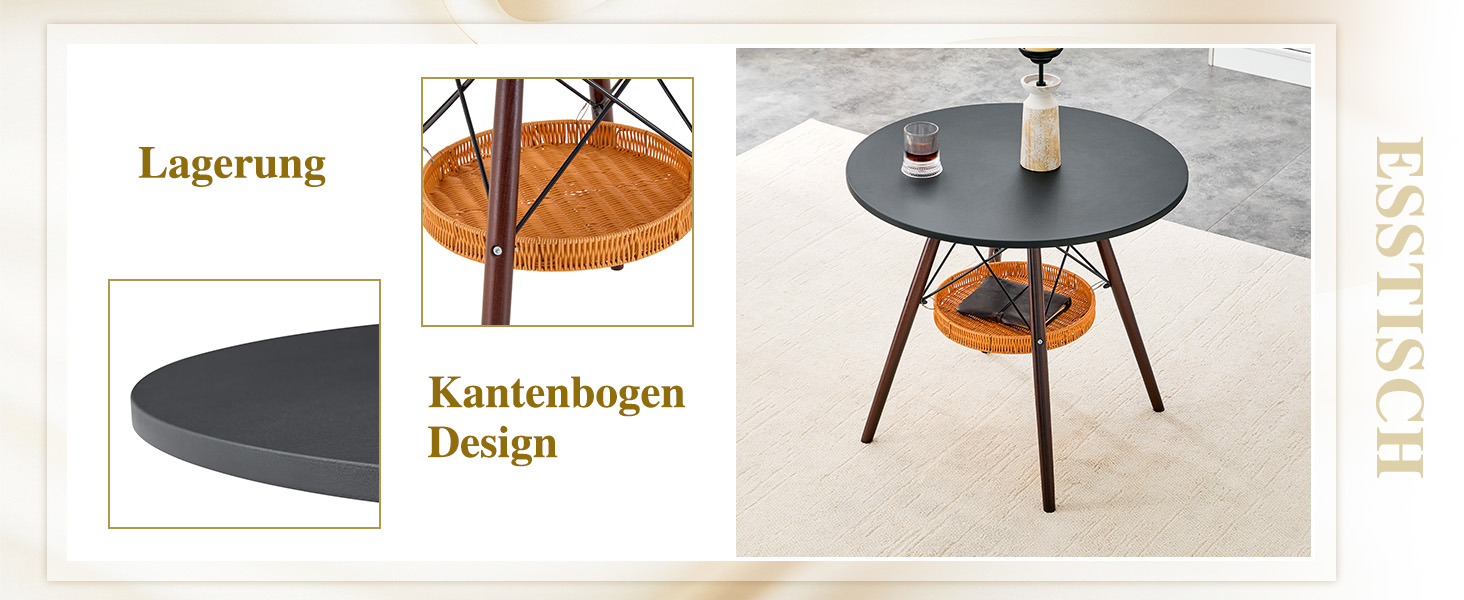 Table à manger ronde 80 cm de diamètre en MDF noir - image 10