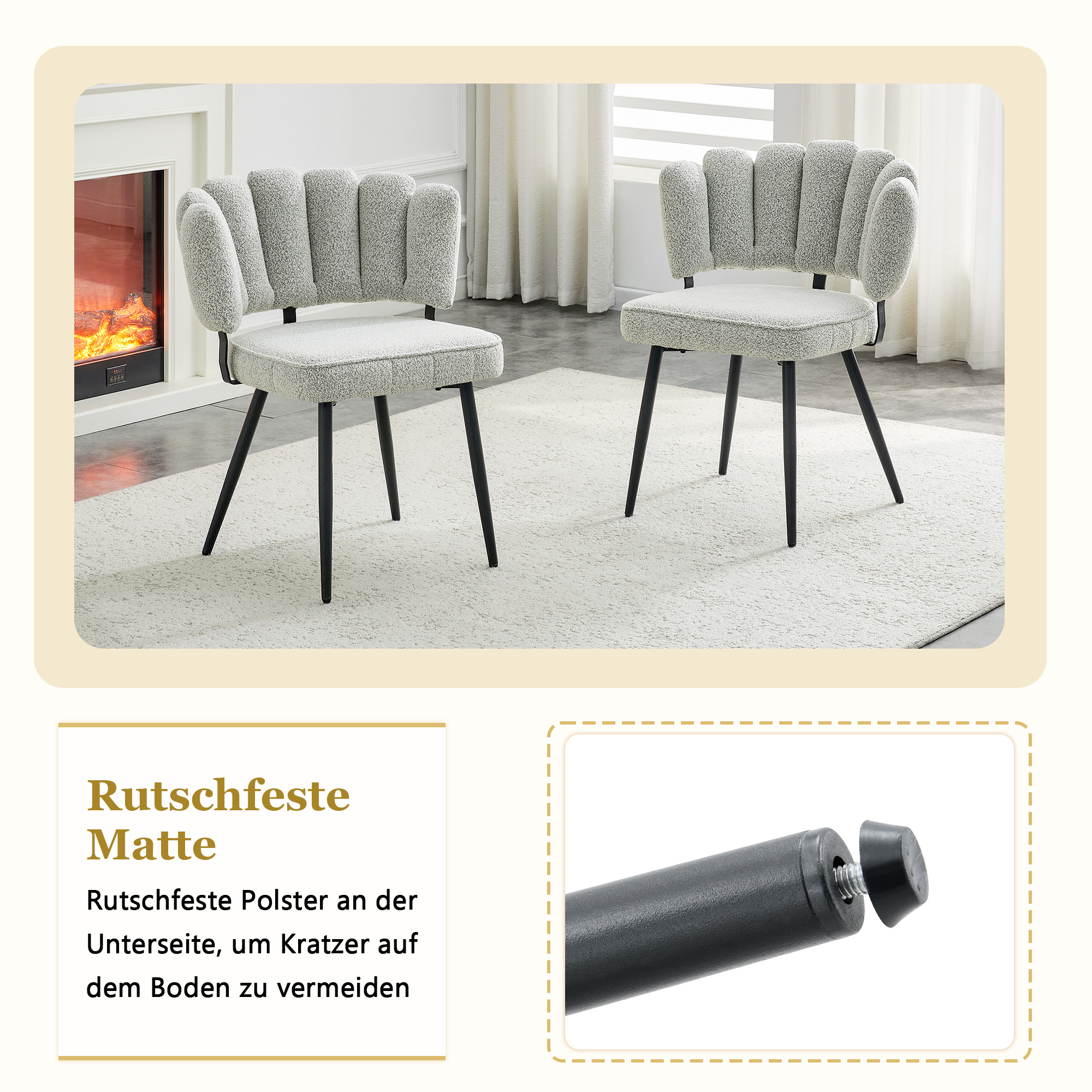 Ensemble table et chaises, 3 pièces, 1 table + 2 chaises, rangement intégré, tissu et métal, gris clair - vue 6