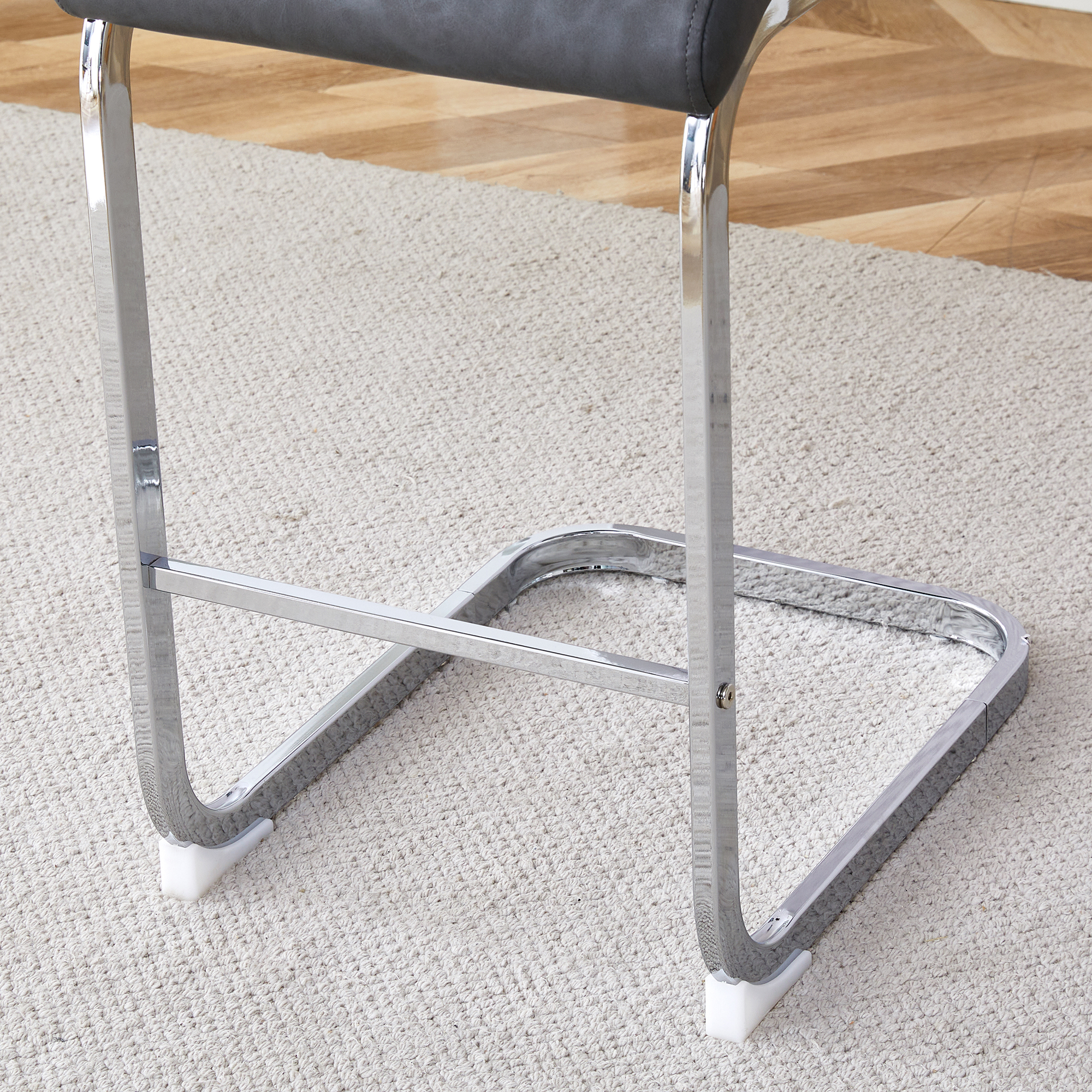 Tabouret de bar avec pieds métal argent, PU, hauteur totale 96.5 cm, assise 63.5 cm, repose-pieds, pour bar et cuisine, design unique, confort assise, facile entretien, style moderne, stabilité - image 10