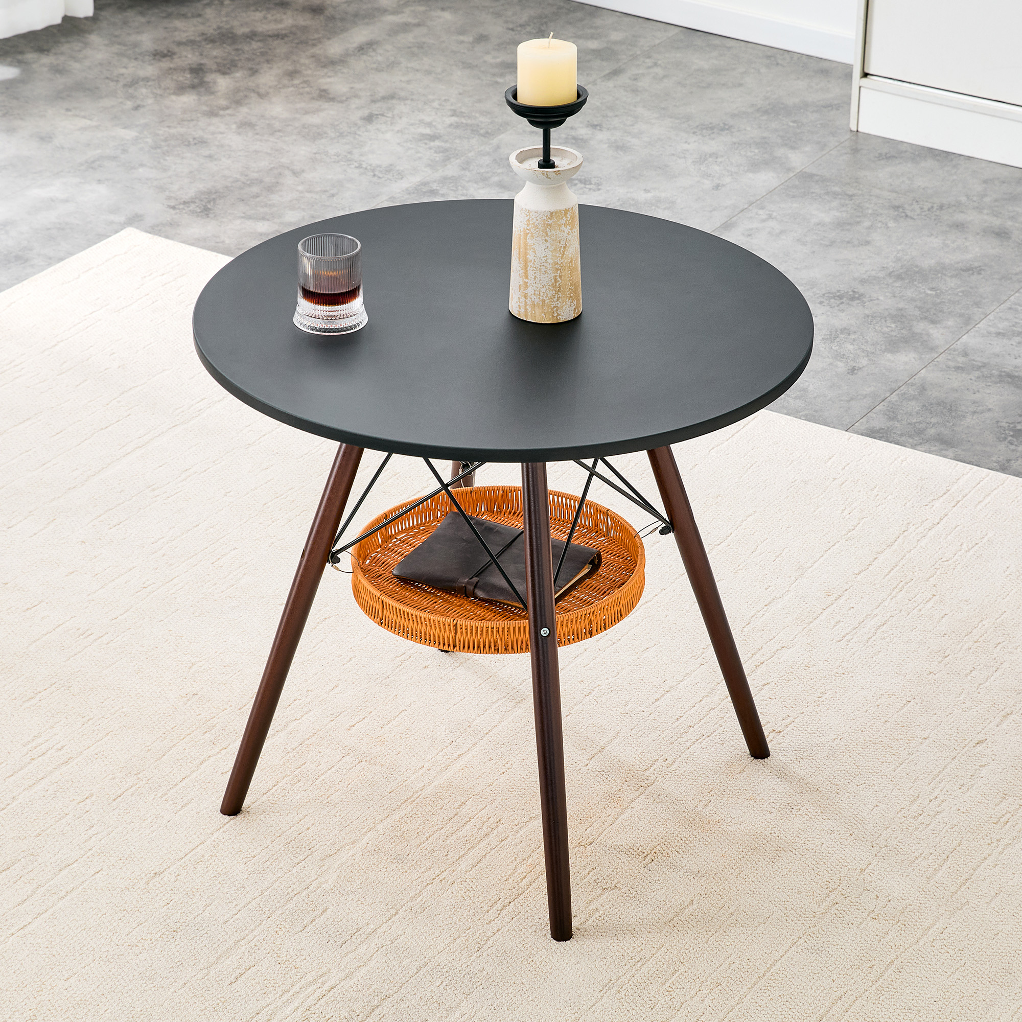 Table à manger ronde 80 cm de diamètre en MDF noir - image 3