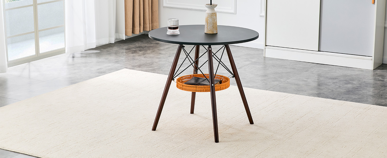 Table à manger ronde 80 cm de diamètre en MDF noir - image 9