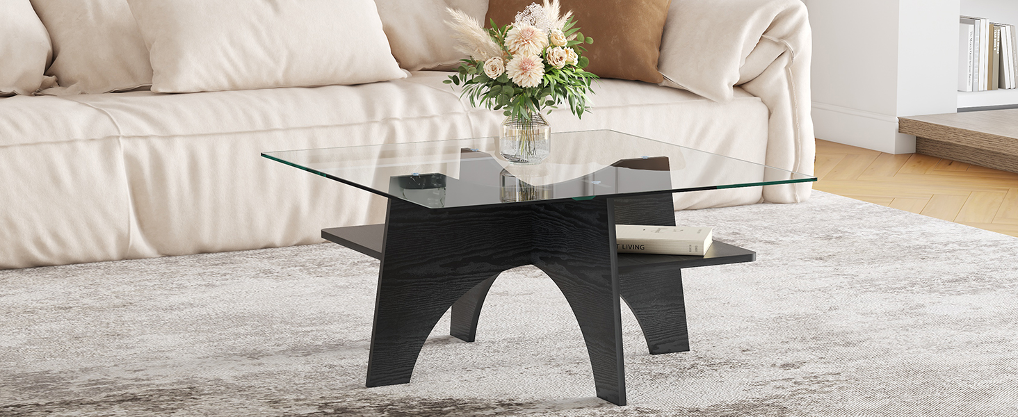 Table basse carrée 80 cm en verre de sécurité avec - image 9