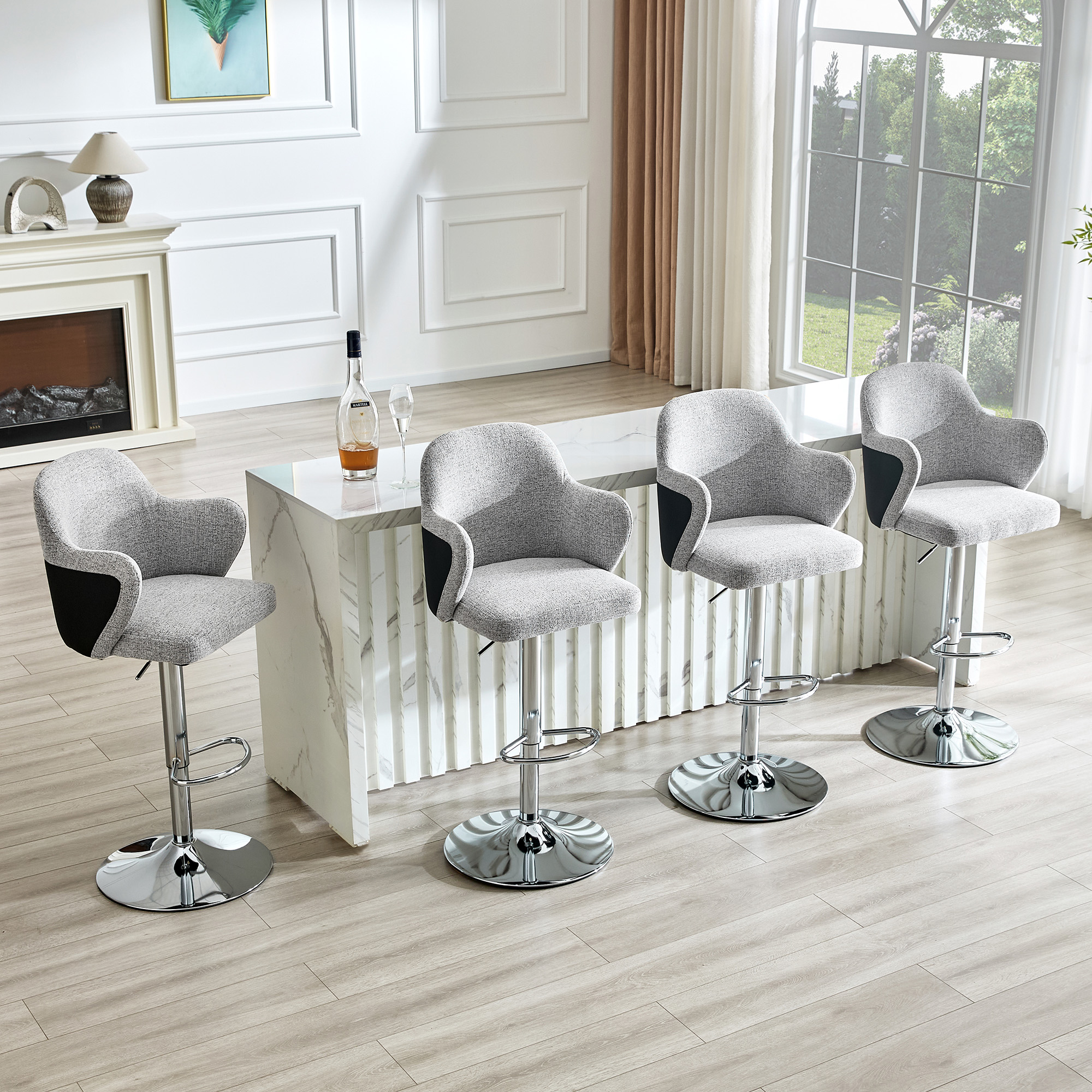 Lot de 2 tabourets de bar pivotants 360° en tissu - image 11
