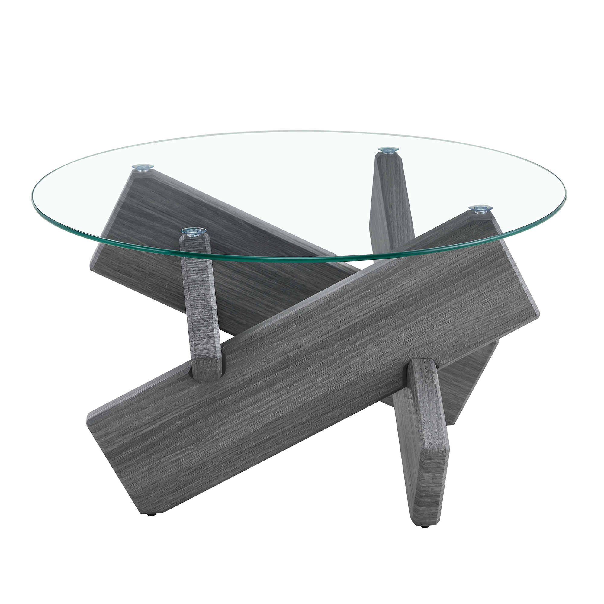 Table basse avec plateau verre 0.8 cm, pieds MDF gris texturé, support croix créatif, pour salon, design transparent artistique, stabilité, style moderne, décoration, facile entretien, élégance - image 11
