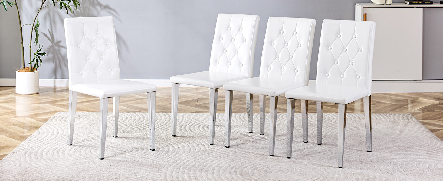 Lot de 4 chaises de salle à manger en PU blanc pur - image 4