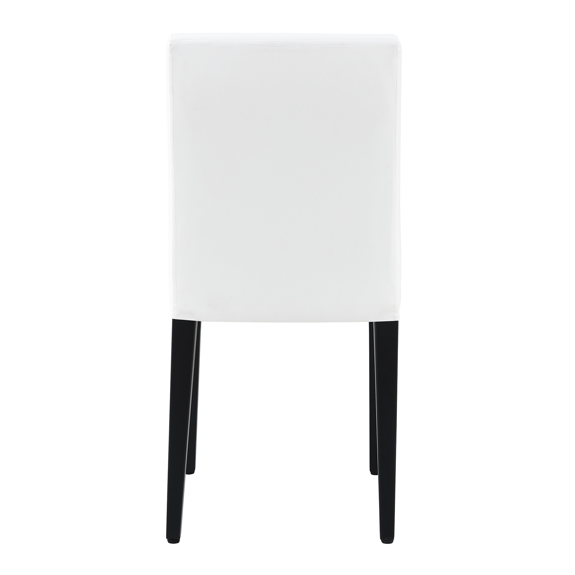 Chaise de salle à manger PU blanc, mousse 5 cm, dossier losange capitonné, pieds métal noir mat, assise 42×43 cm, pour salle à manger, design européen classique, confort durable, style luxueux, stabilité, facile entretien - image 17