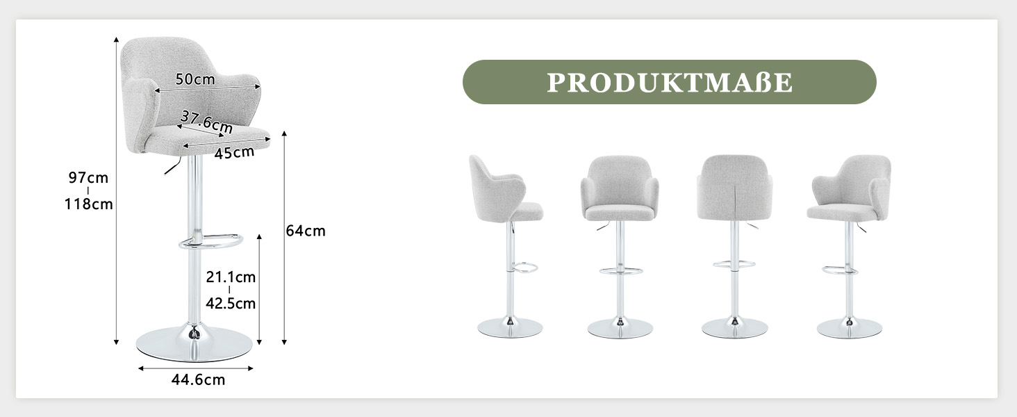 Lot de 2 tabourets de bar pivotants 360° en tissu - image 4