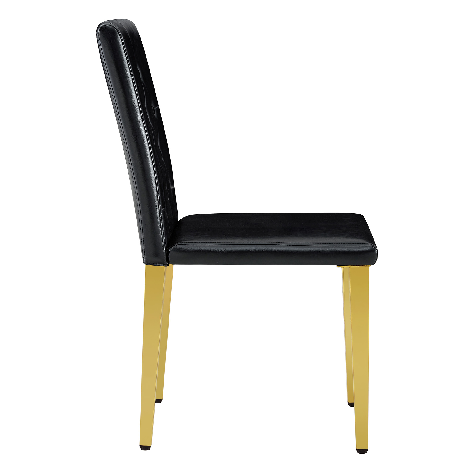 Chaise de salle à manger PU noir avec dossier losange capitonné, mousse 5 cm, assise 42×43 cm, pieds métal doré brillant, pour salle à manger, design européen classique, confort durable, style luxueux, stabilité - image 18