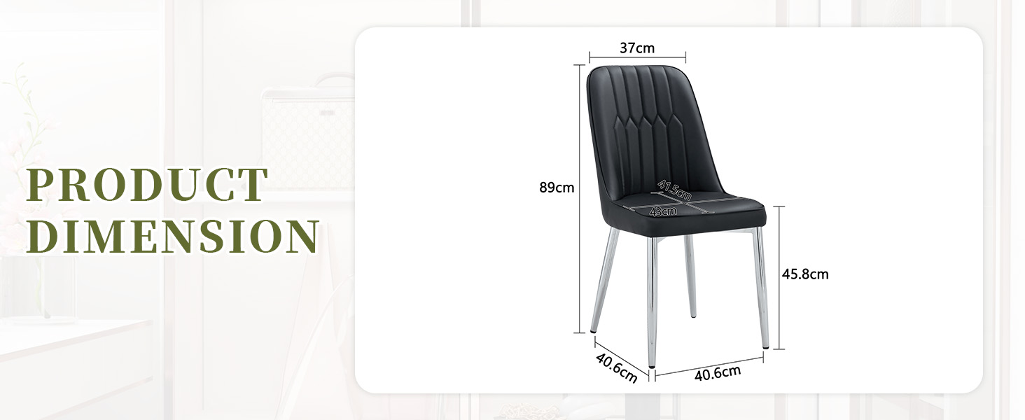 Chaise de salle à manger noire en PU cuir, pieds métal argent, dossier ergonomique, pour salle à manger et salon, design moderne industriel, soutien lombaire, haute capacité, style élégant minimaliste - image 5