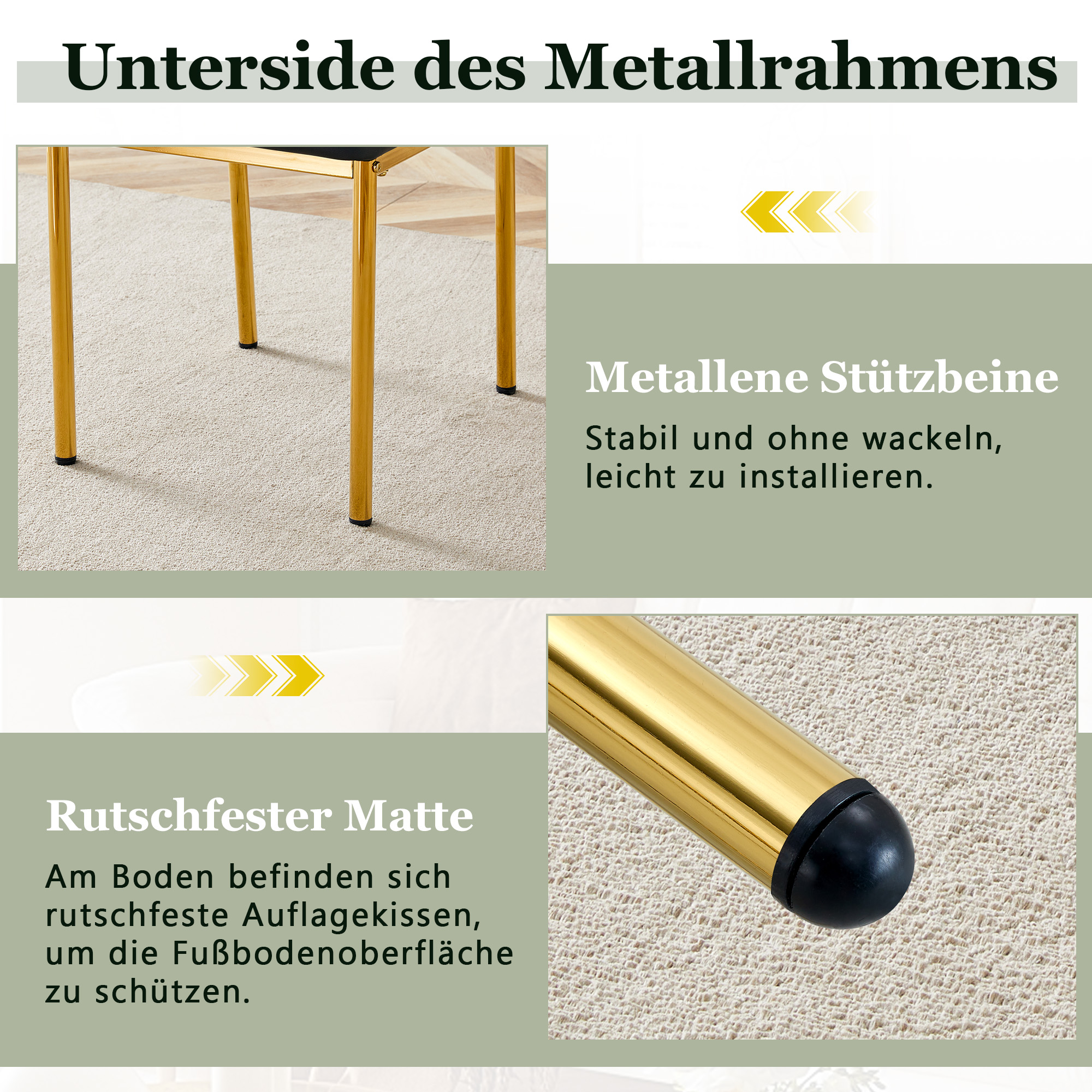 chaises à manger lot de 4 style léger luxe PU noir pieds métal doré