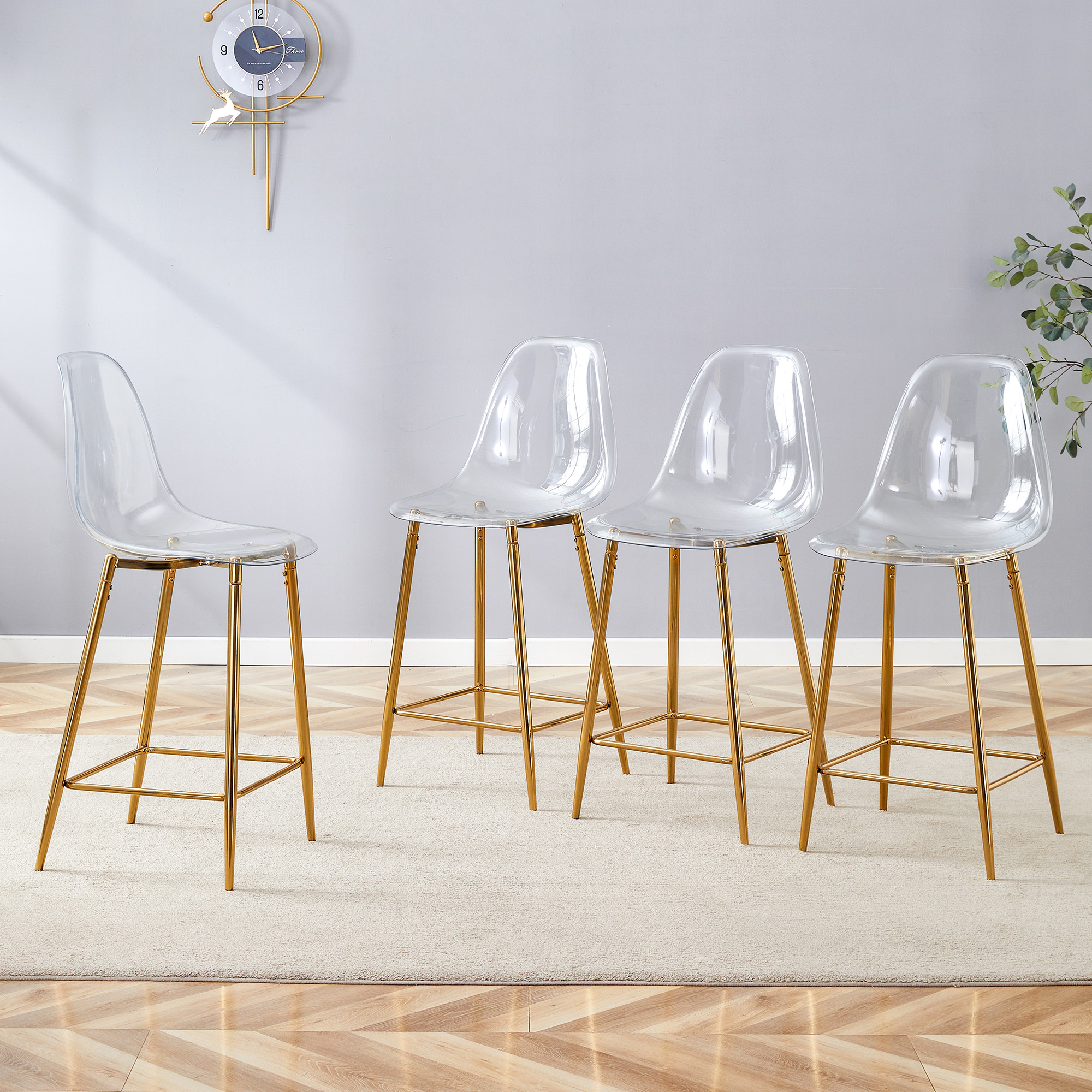 Tabouret de bar, lot de 4, 51 x 45 x 102 cm, métal, transparent - vue 2