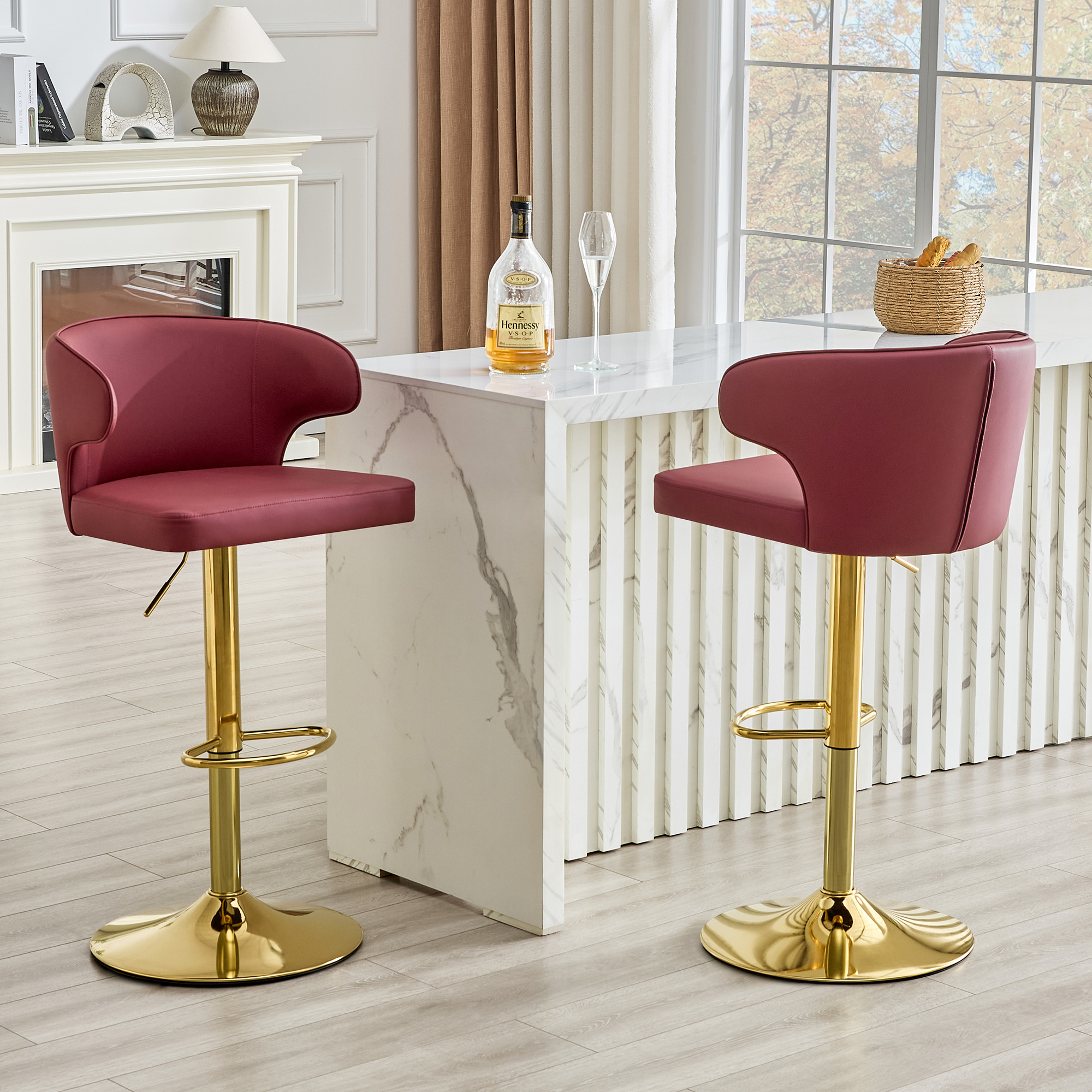 Tabouret de bar, lot de 2, rotation à 360°, hauteur réglable, 49,7 x 45 x 110 cm, PU, Red - vue 2