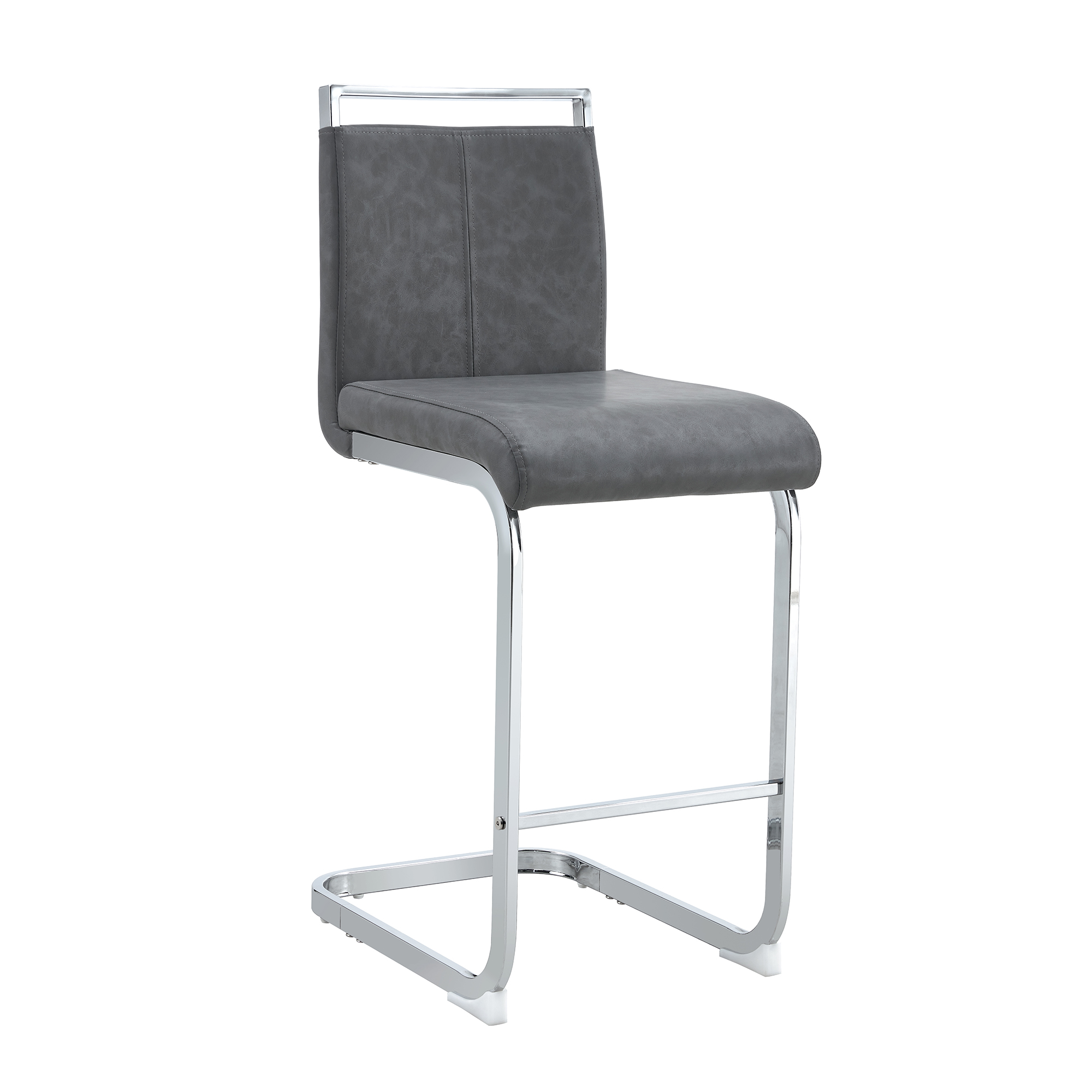 Tabouret de bar avec pieds métal argent, PU, hauteur totale 96.5 cm, assise 63.5 cm, repose-pieds, pour bar et cuisine, design unique, confort assise, facile entretien, style moderne, stabilité - image 14
