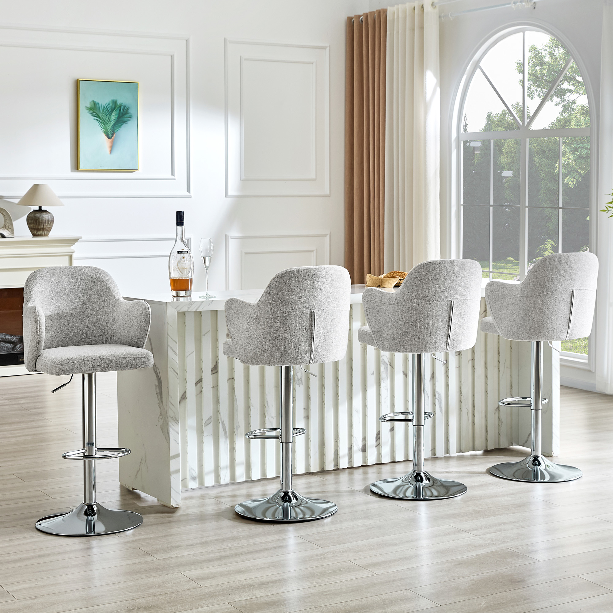 Lot de 2 tabourets de bar pivotants 360° en tissu - image 9
