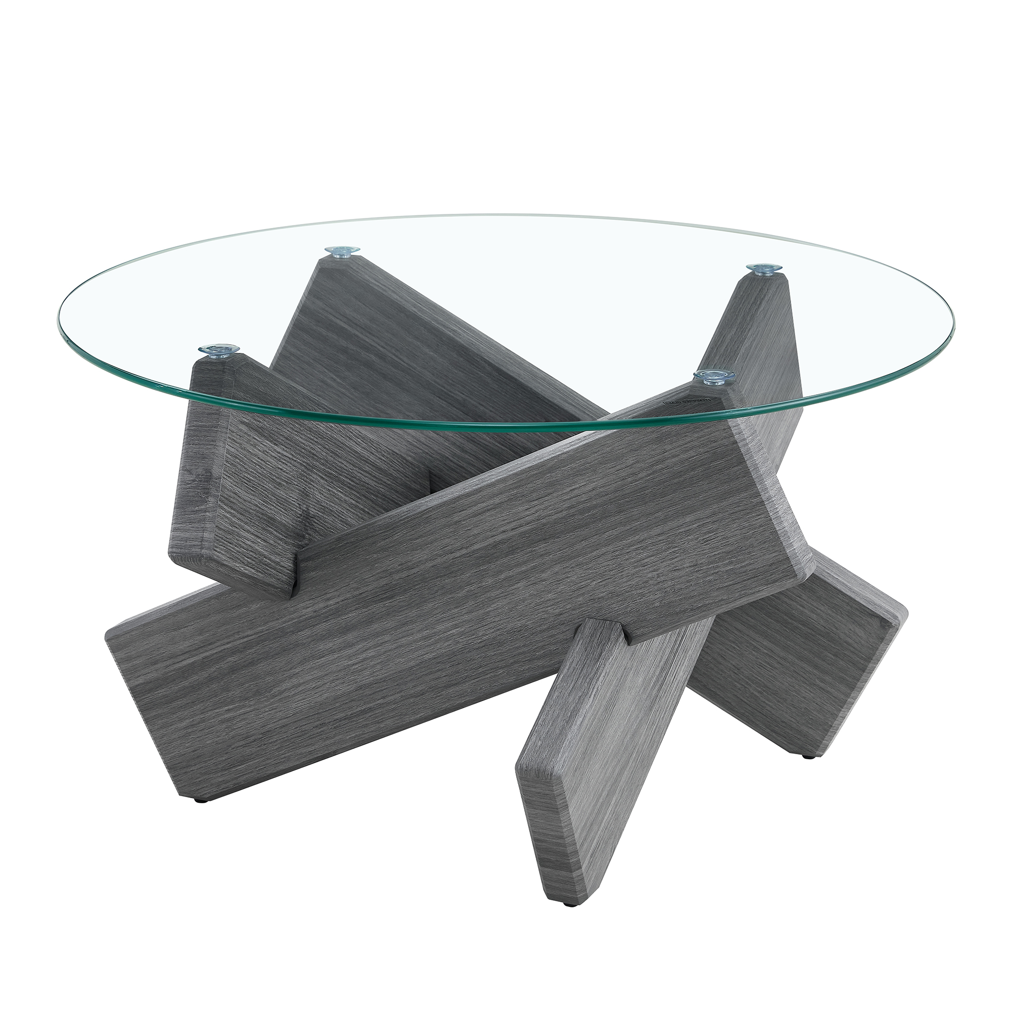 Table basse avec plateau verre 0.8 cm, pieds MDF gris texturé, support croix créatif, pour salon, design transparent artistique, stabilité, style moderne, décoration, facile entretien, élégance - image 12