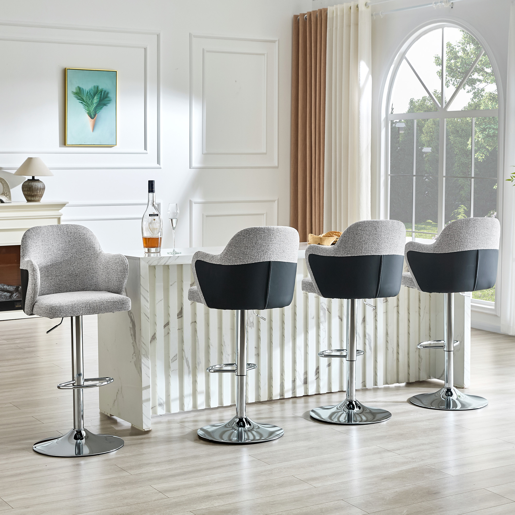 Lot de 2 tabourets de bar pivotants 360° en tissu - image 10