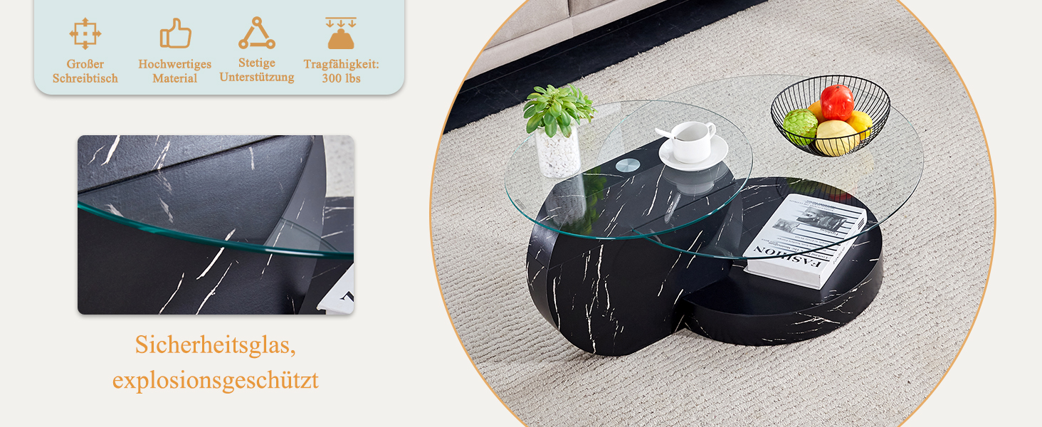 plateau supérieur verre diamètre 49,8 cm, plateau inférieur verre diamètre 69,8 cm
