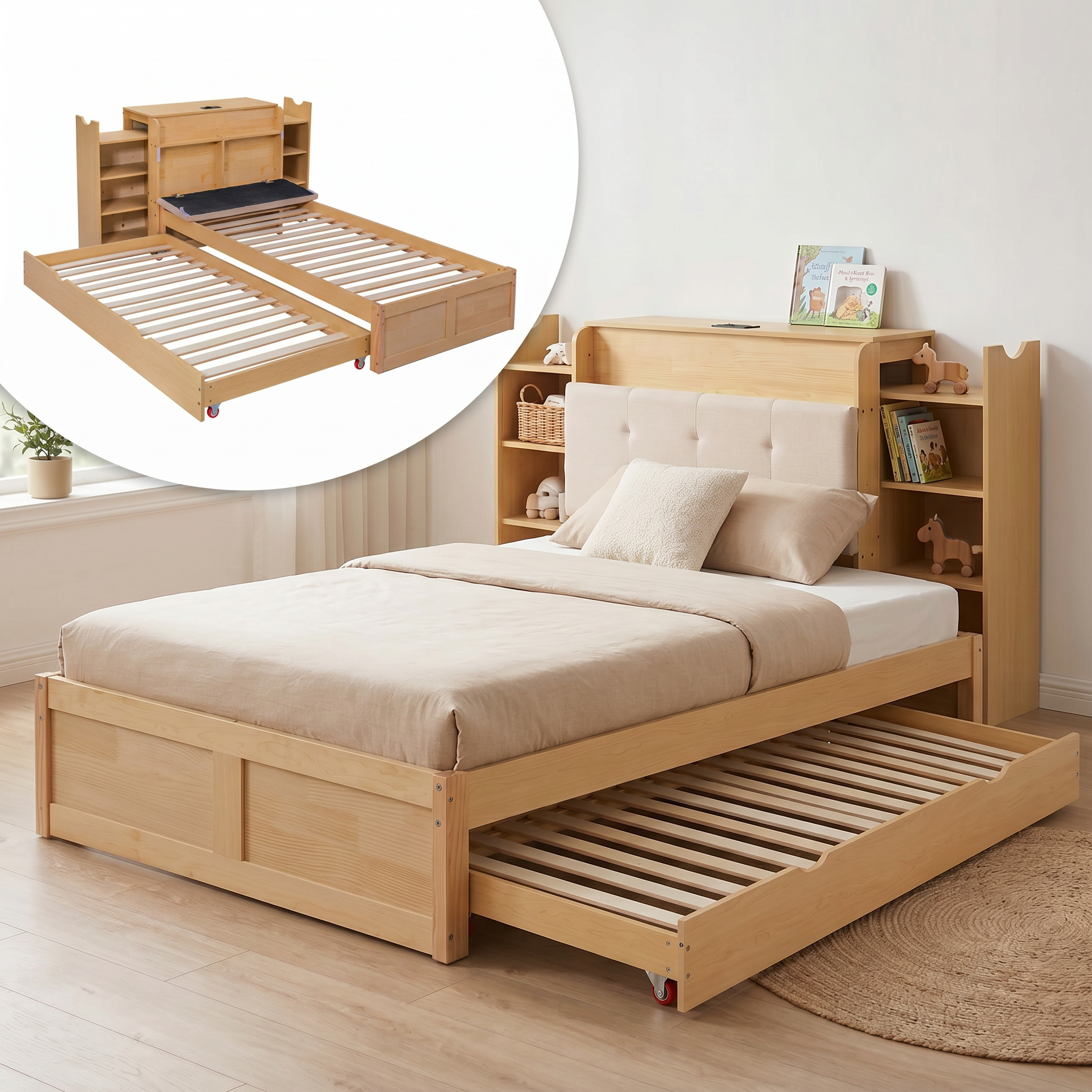 Lit simple et double extensible avec rangement