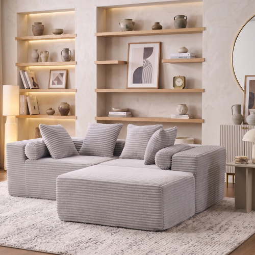 Trois modules indépendants configurables en canapé d’angle