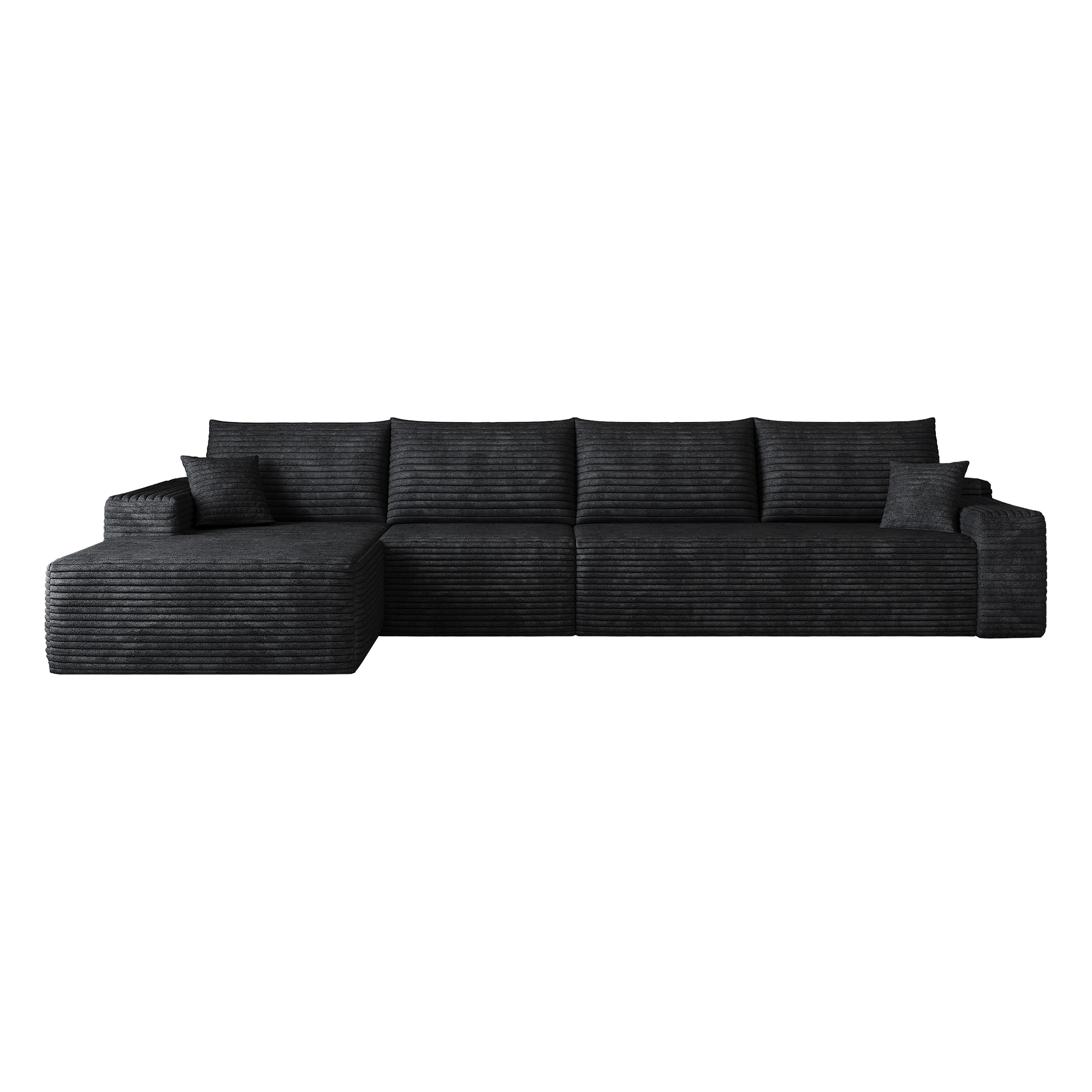 Canapé d’angle en L 4 places 270 x 175 x 83 cm, convertible, modulable, sans montage, en velours côtelé, Noir - vue complémentaire